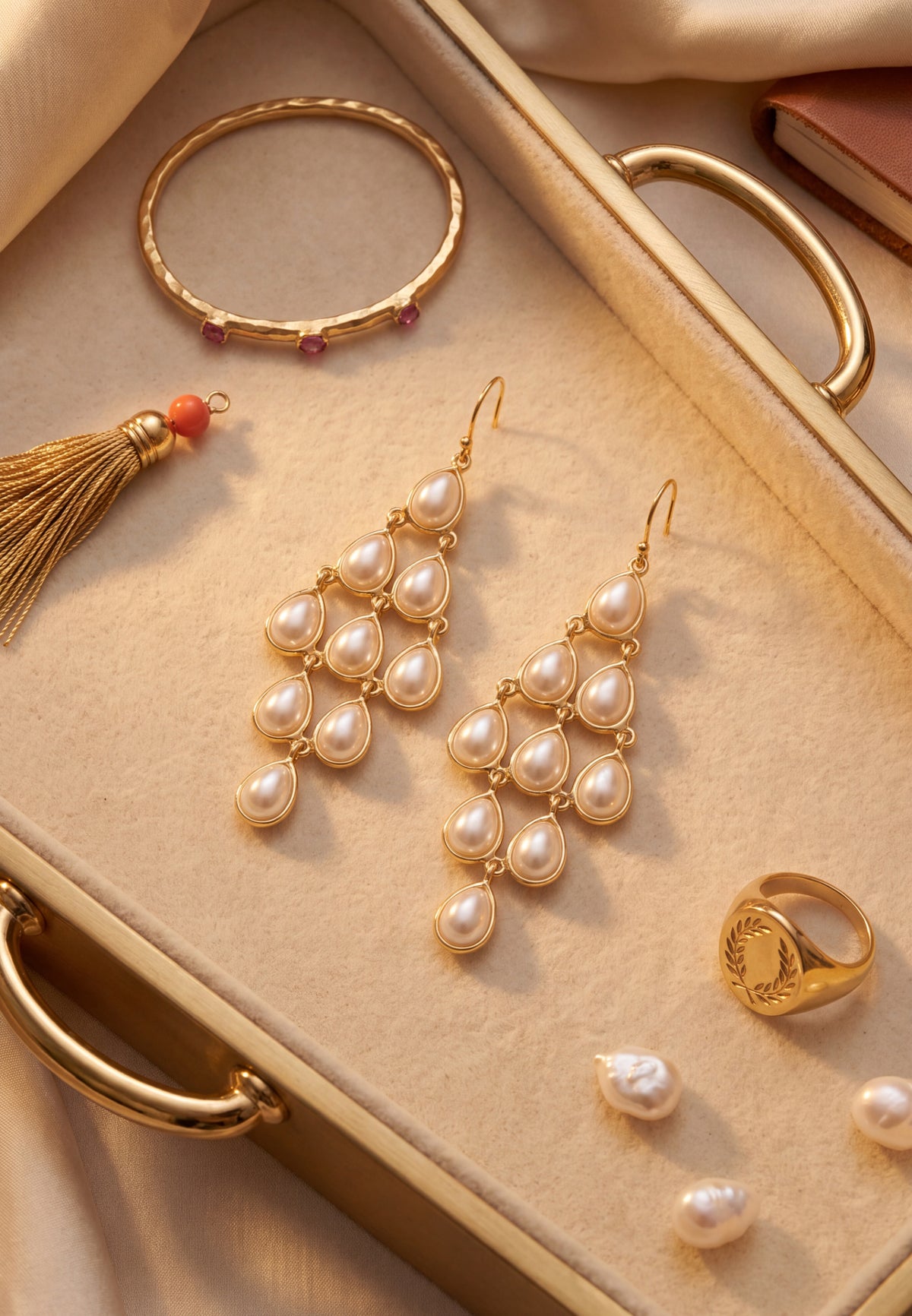 Erviola Gemstone Cascade Earrings Gold Pearl