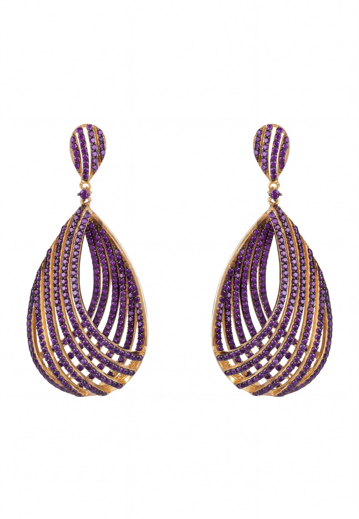 Vortex Teardrop Earrings Amethyst Purple Gold