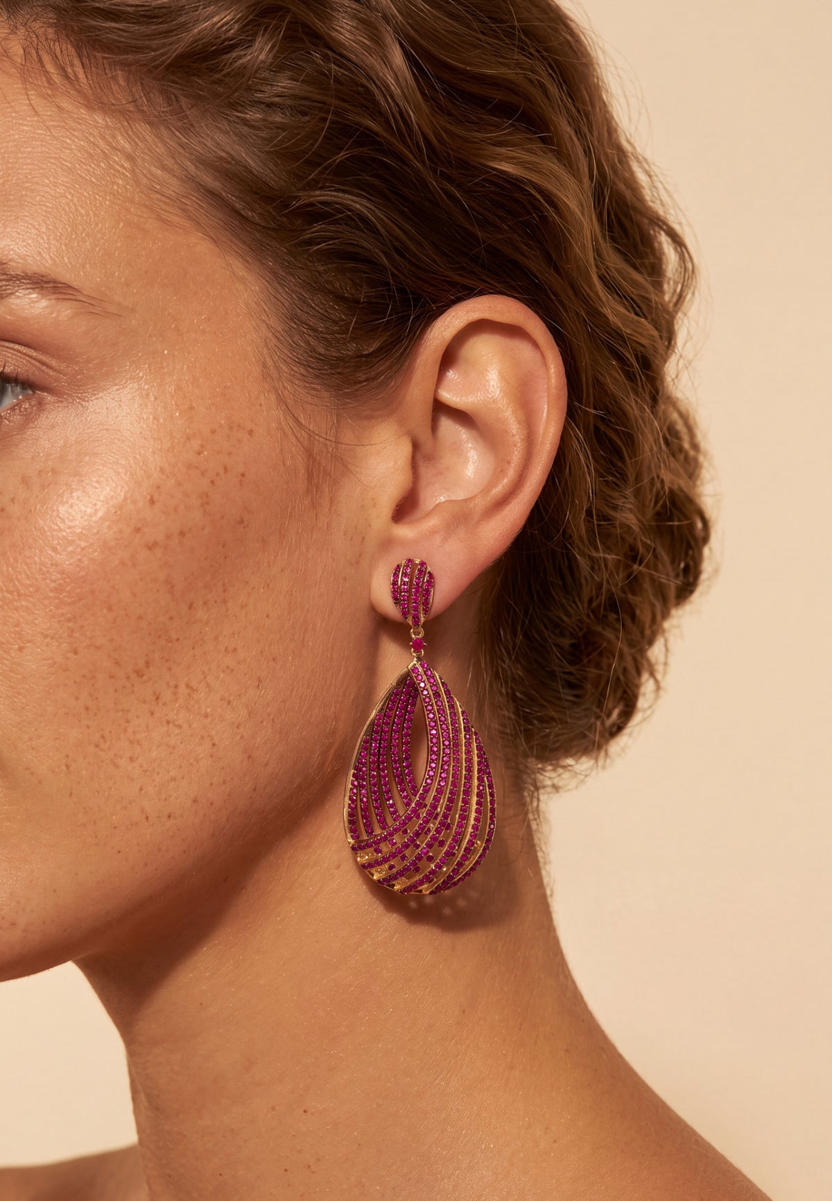 Vortex Teardrop Earrings Ruby Pink Gold
