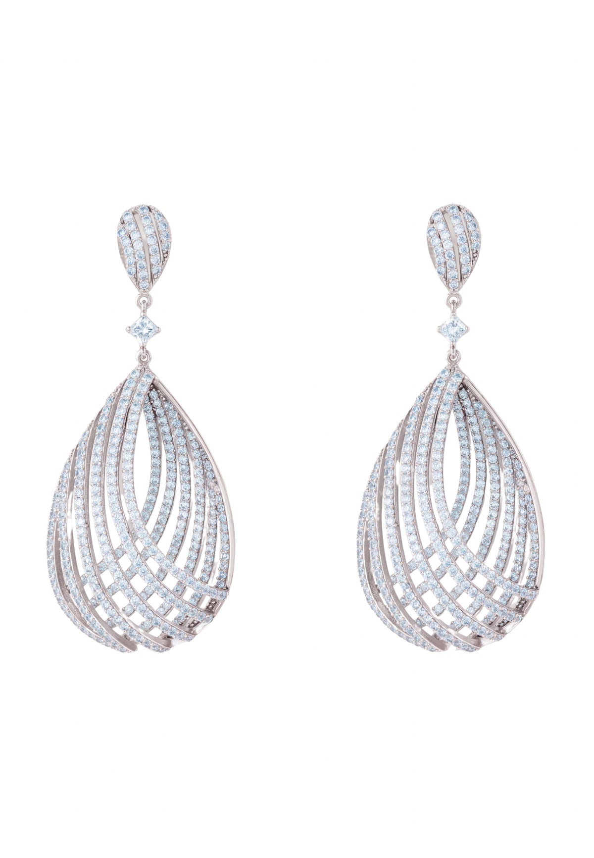 Vortex Teardrop Earrings Light Aquamarine Silver