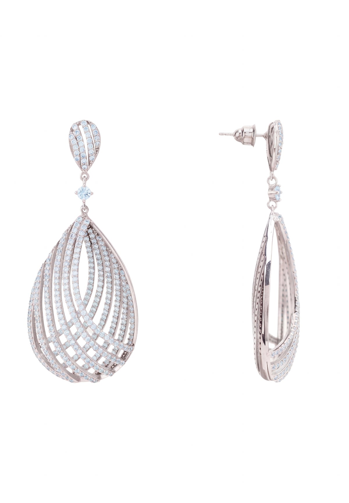 Vortex Teardrop Earrings Light Aquamarine Silver