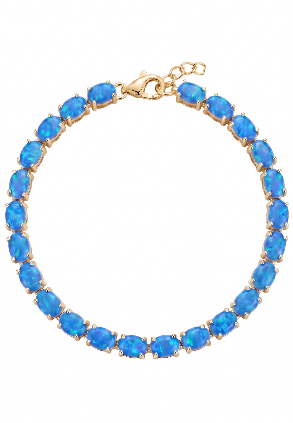 Blue opal tennis bracelet in gold setting
