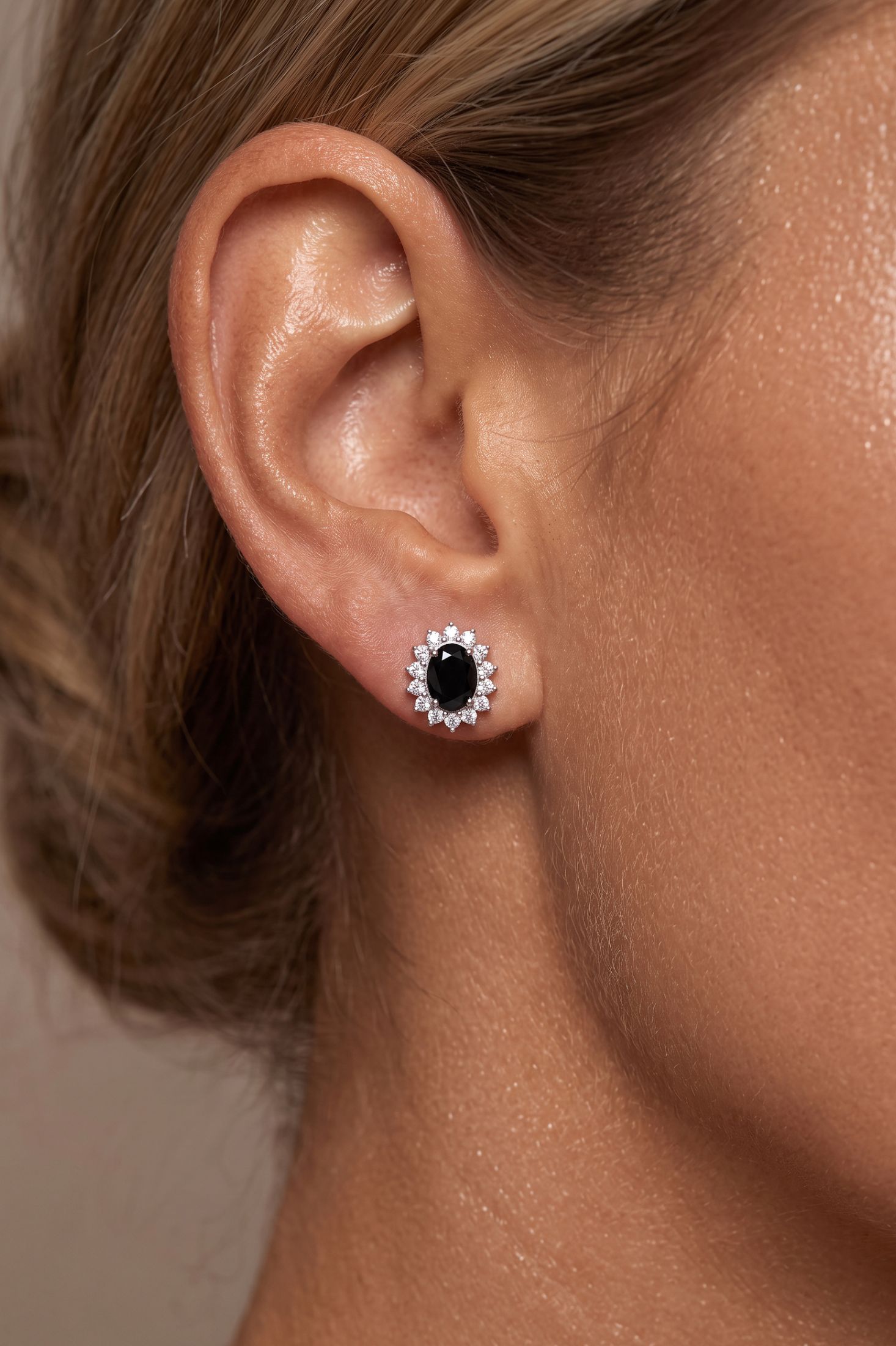 Catherine Gemstone Stud Earrings Black Spinel Silver