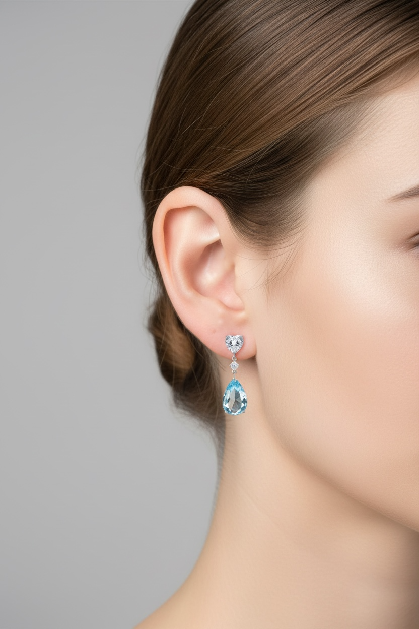Irina White Blue Topaz Drop Earrings Silver
