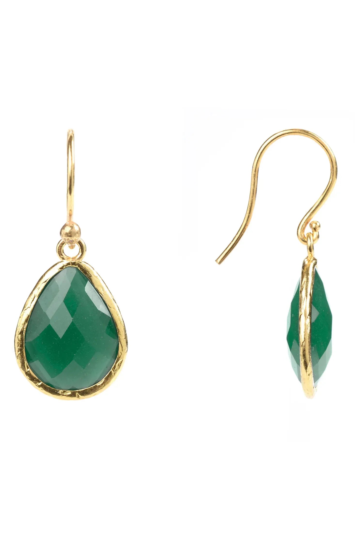 Petite Drop Earrings Green Onyx Gold