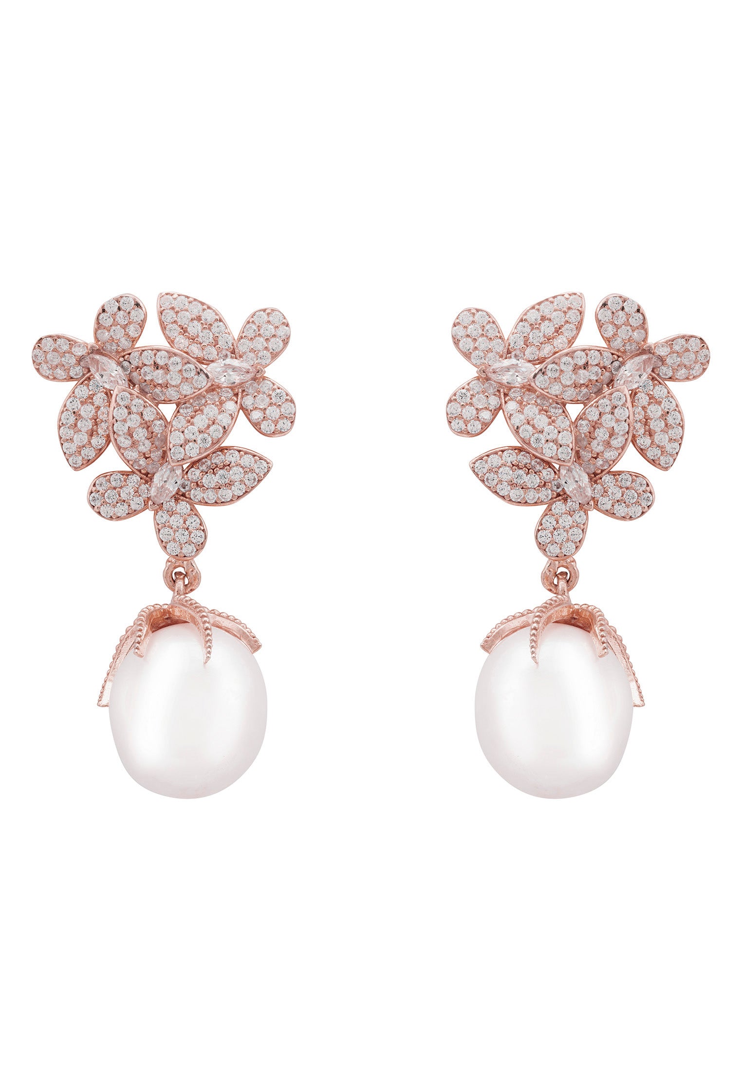 Flowers Baroque Pearl Earrings Rosegold White