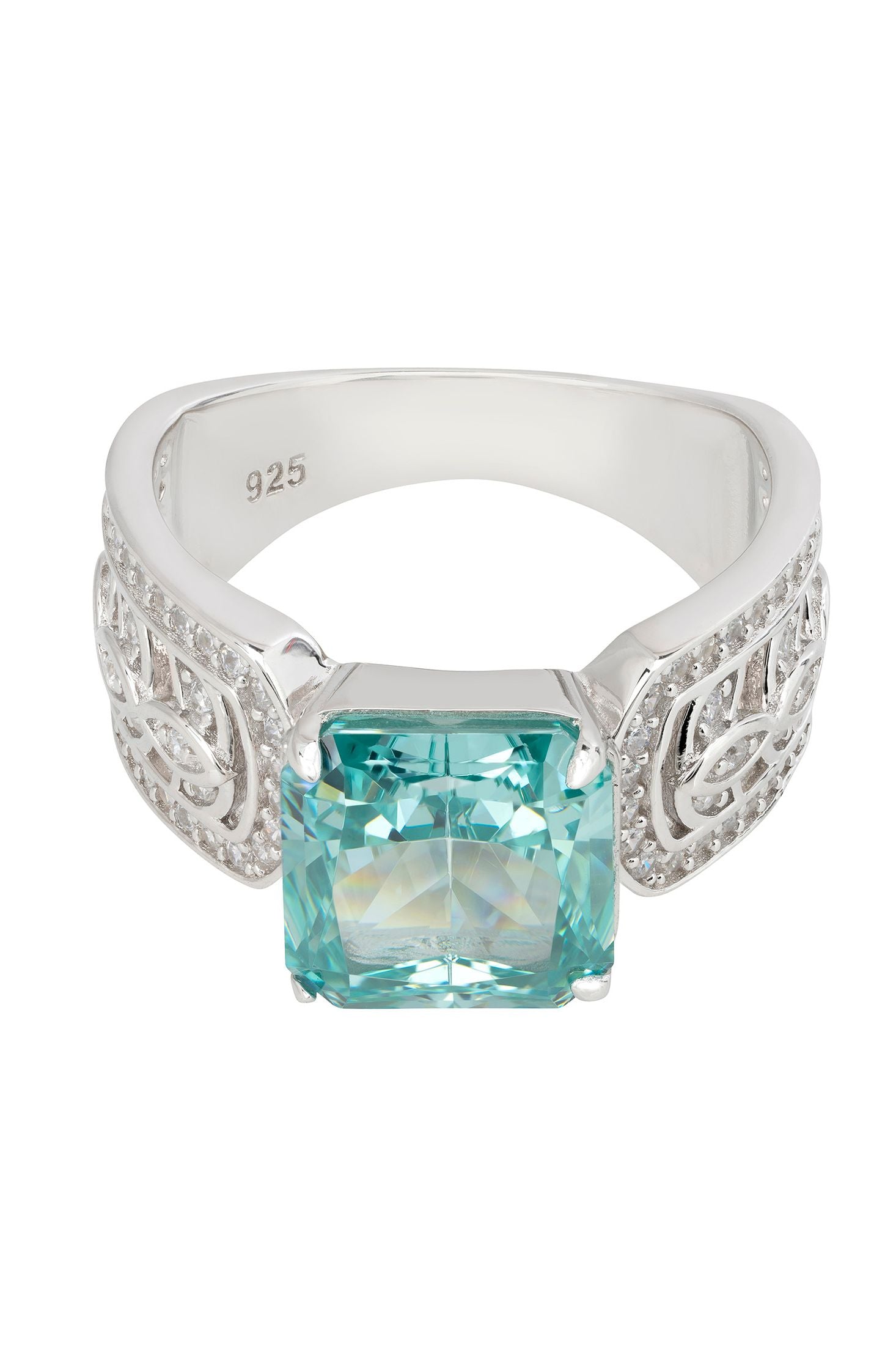 Aquamarine engraved silver ring.