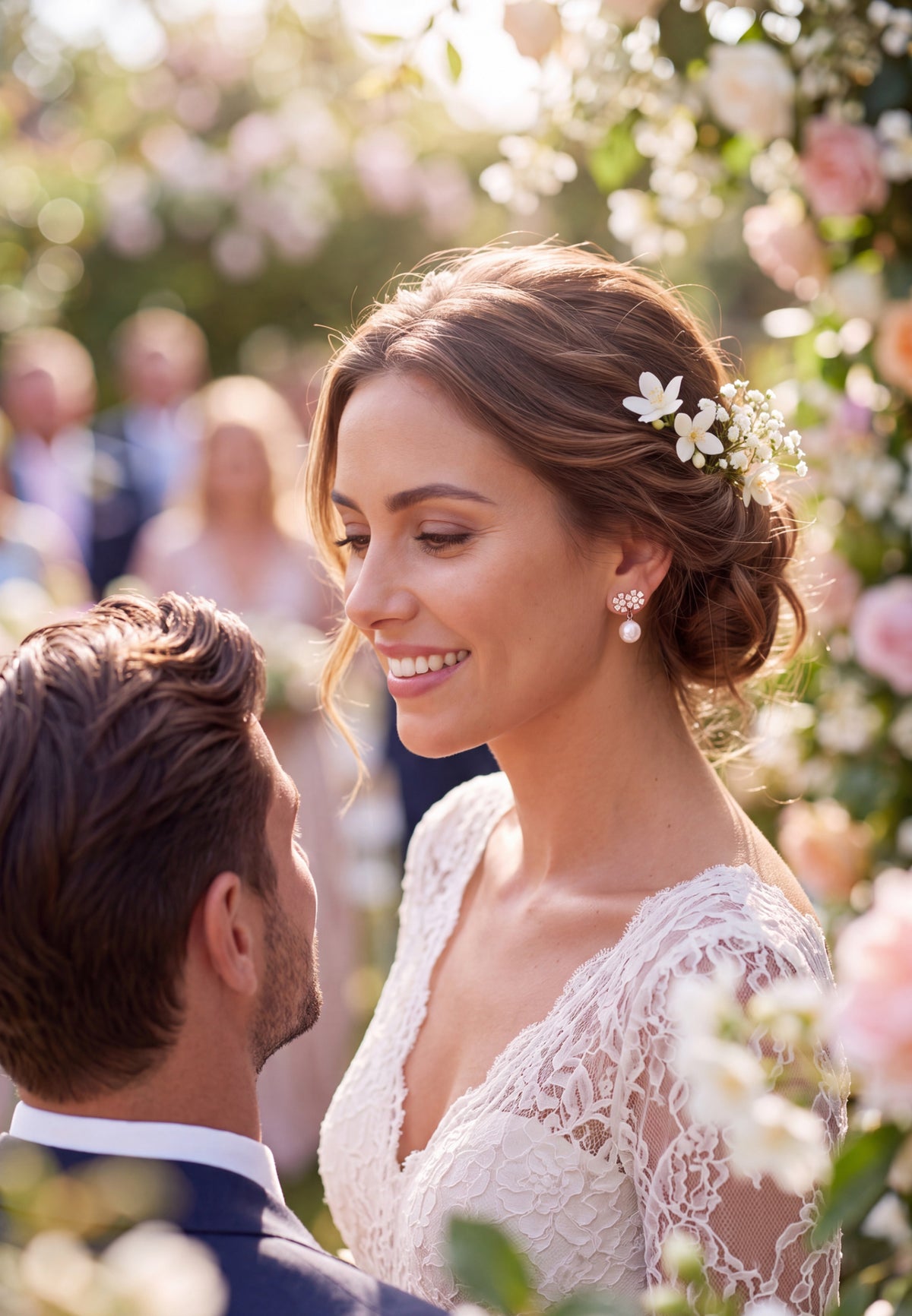 Bouquet And Pearl Drop Earrings Rosegold