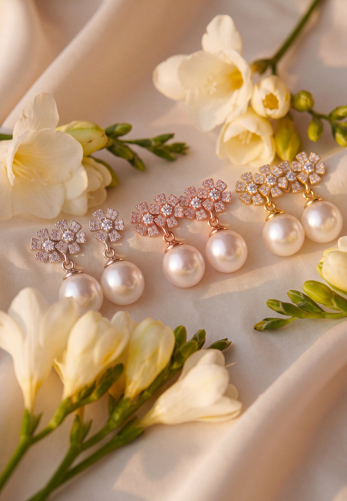 Bouquet And Pearl Drop Earrings Silver