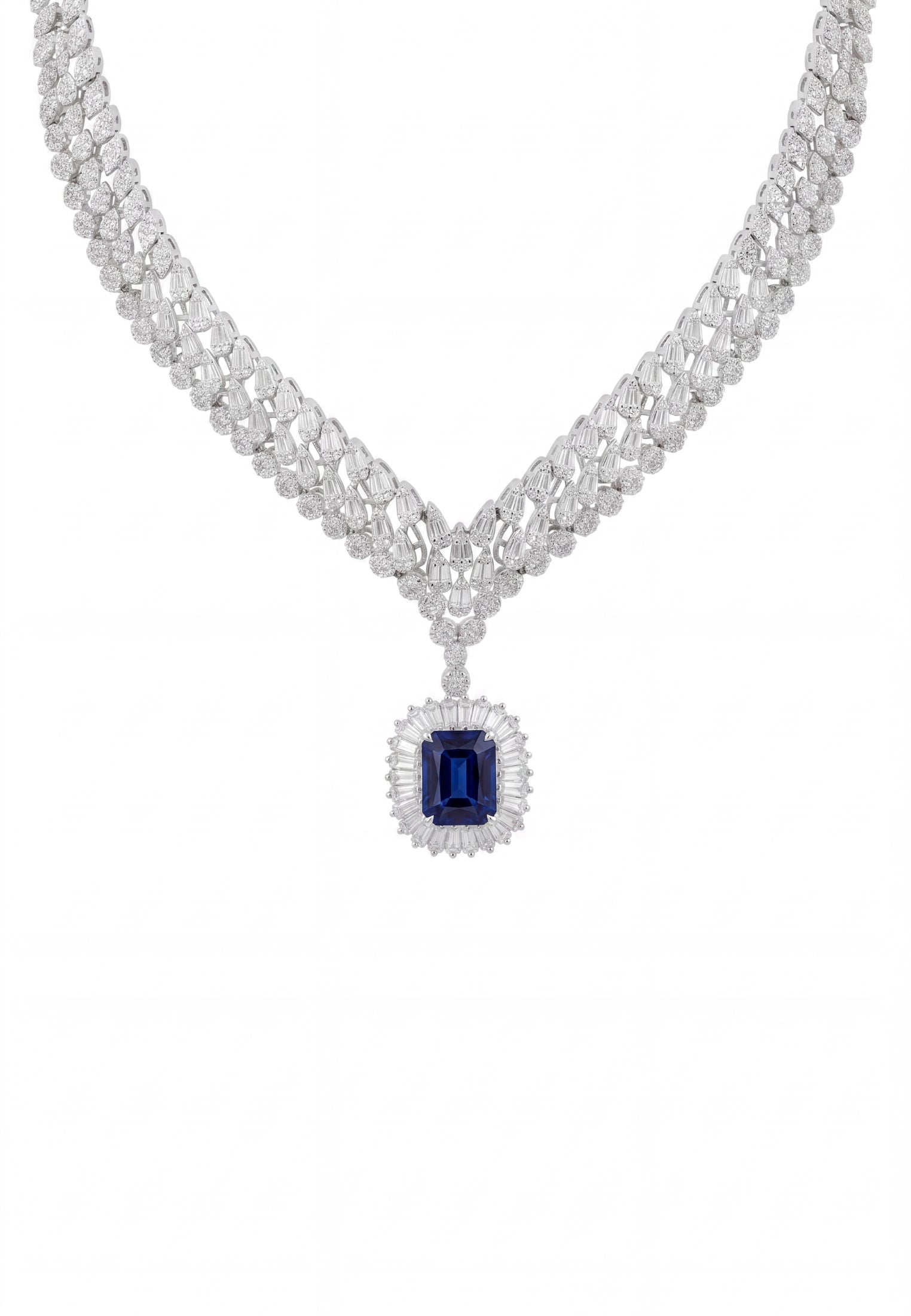 Countess Statement Sapphire Necklace Silver