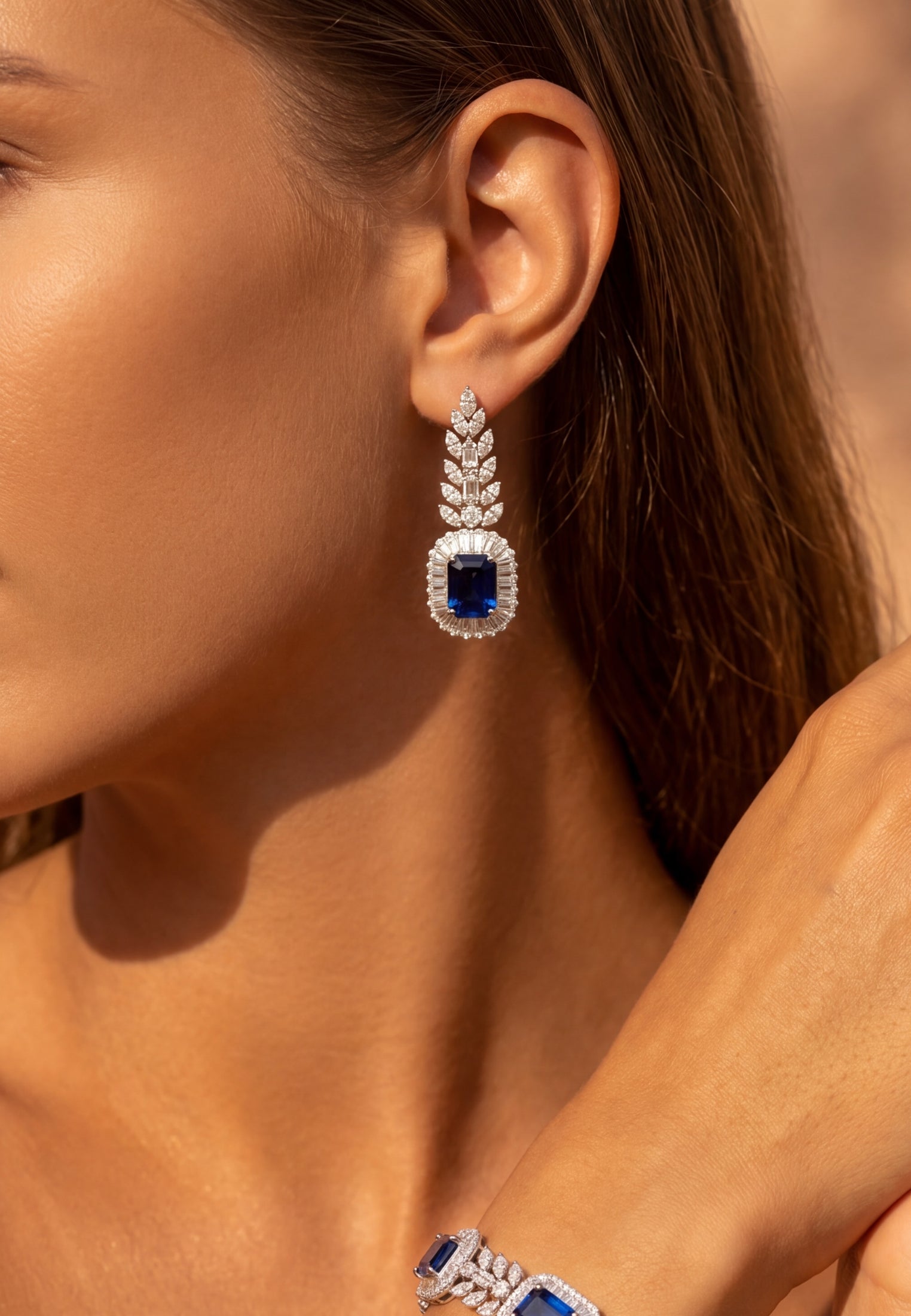 Countess Gemstone Drop Earrings Sapphire Silver