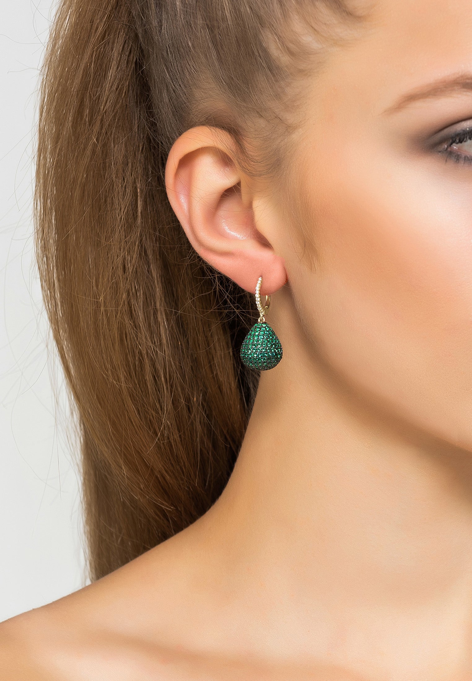 Valerie Pear Drop Gemstone Earring Gold Emerald Green