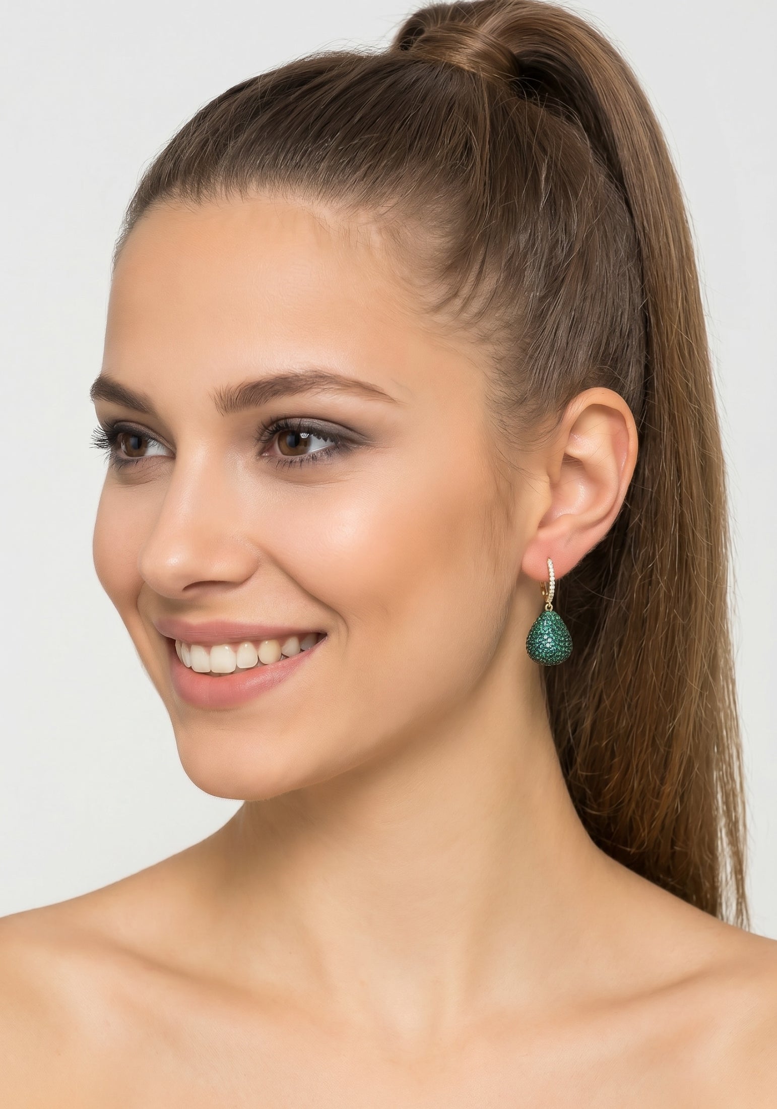 Valerie Pear Drop Gemstone Earring Gold Emerald Green