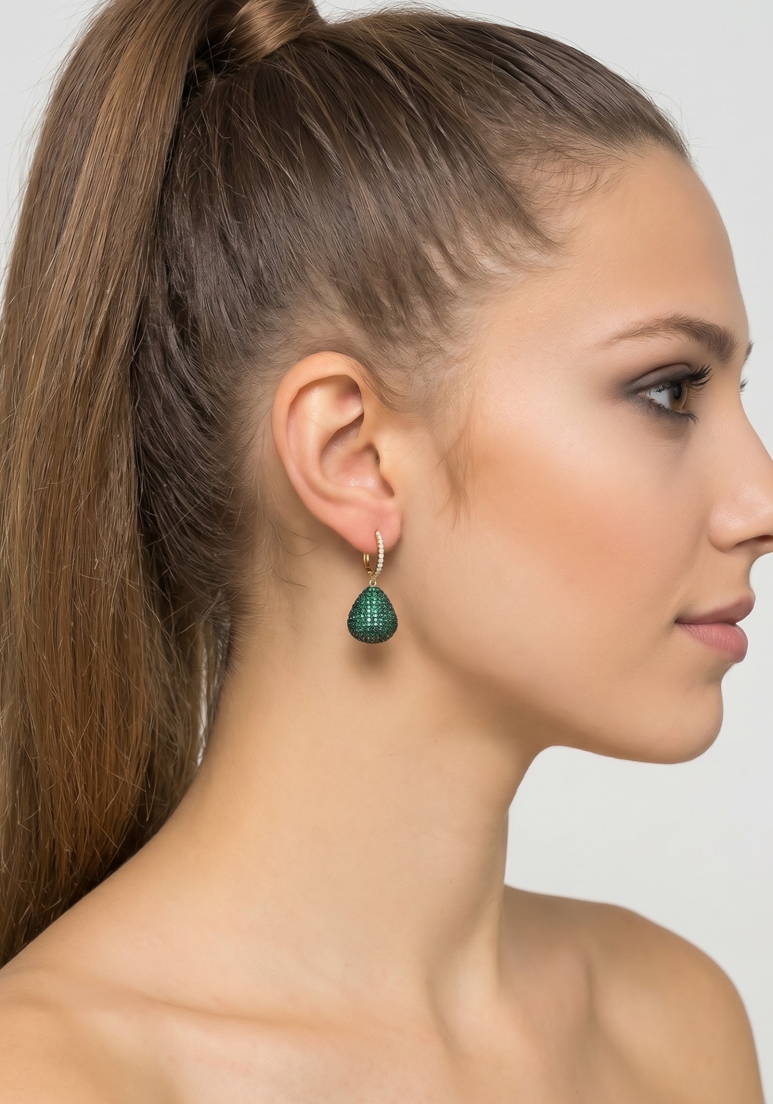 Valerie Pear Drop Gemstone Earring Gold Emerald Green