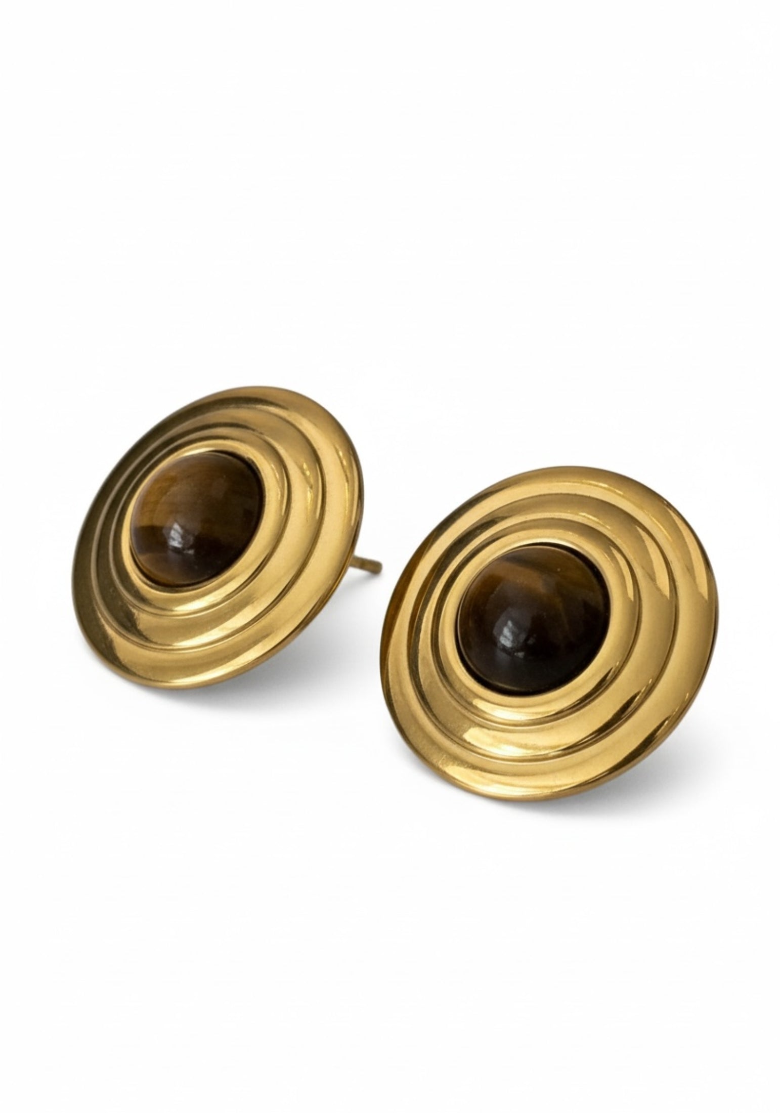 Gold tigers eye stud earrings.