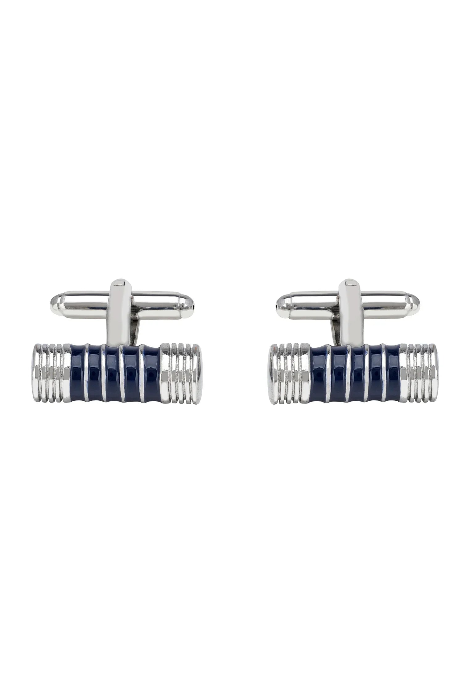 Silver and blue cufflinks.