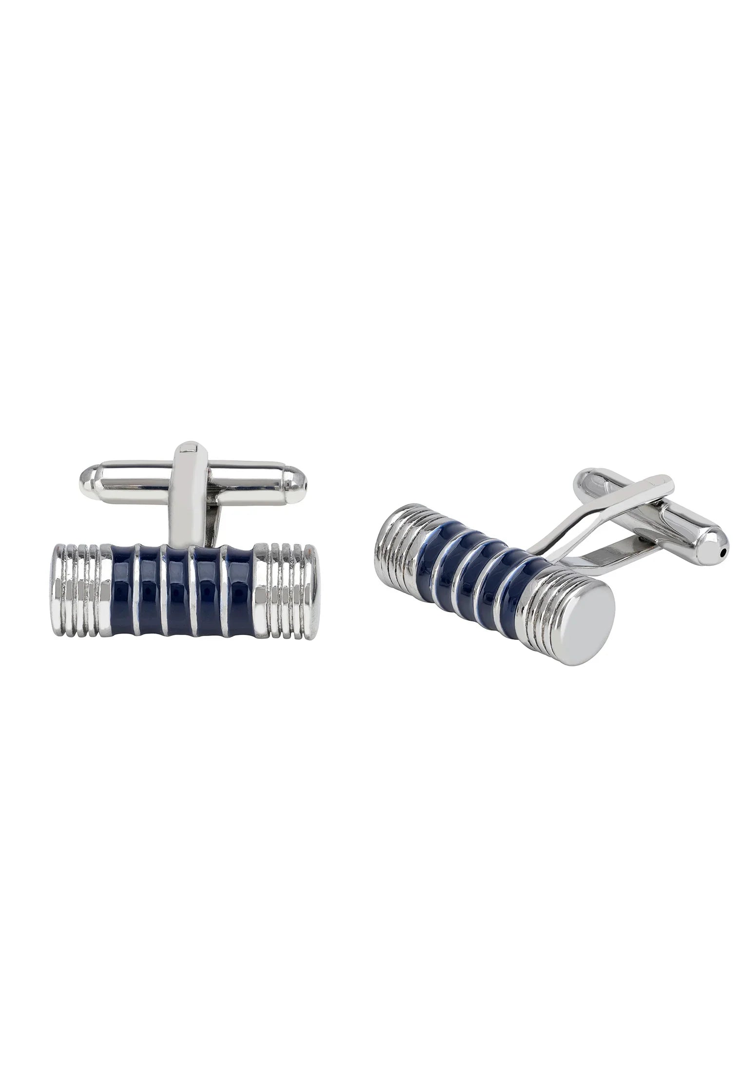 Silver and blue cufflinks.