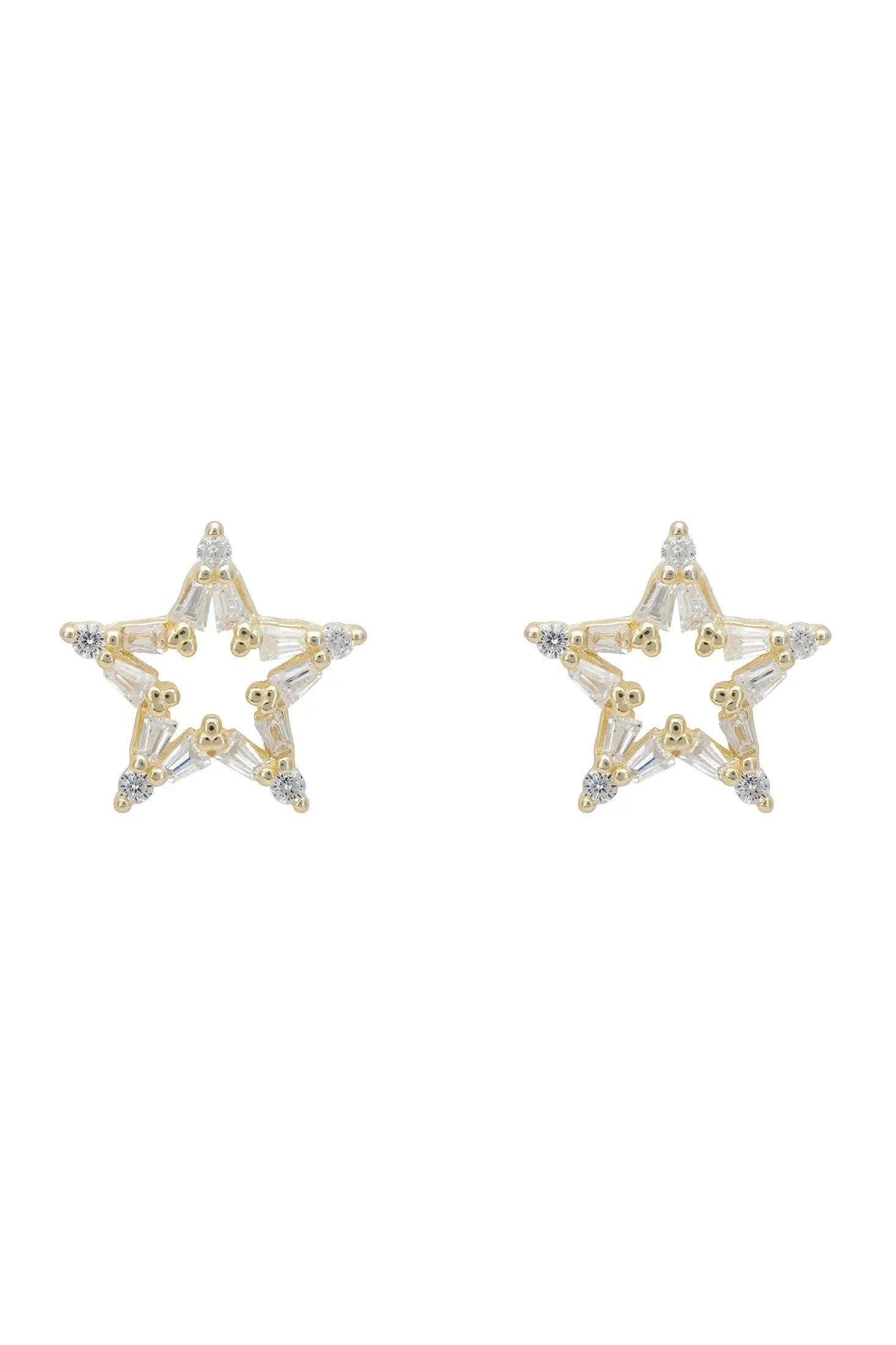 Clear gemstone gold star stud earrings.