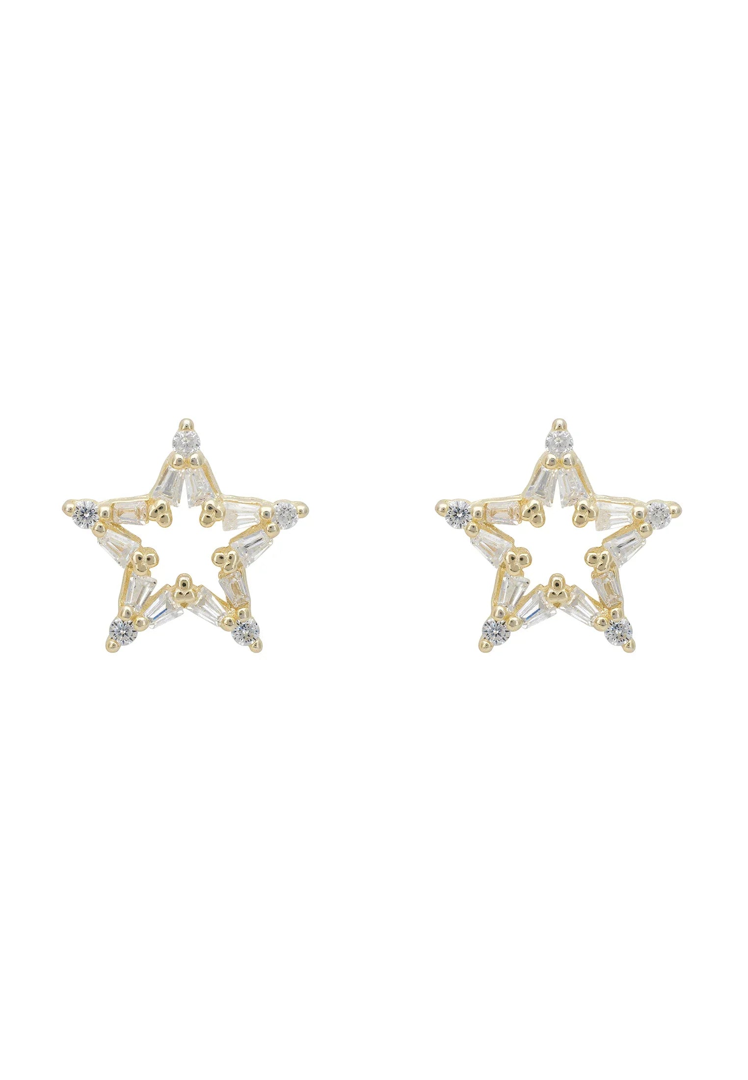 Clear gemstone gold star stud earrings.