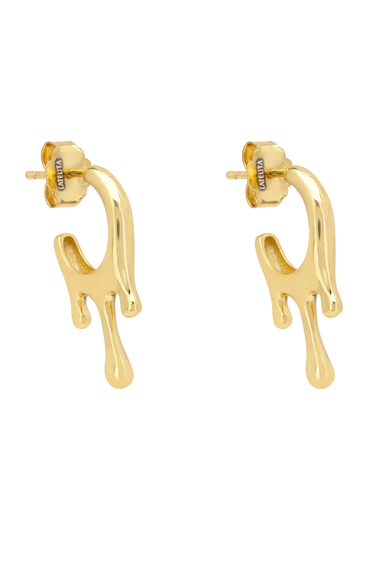 Melting gold mini hoop earrings.
