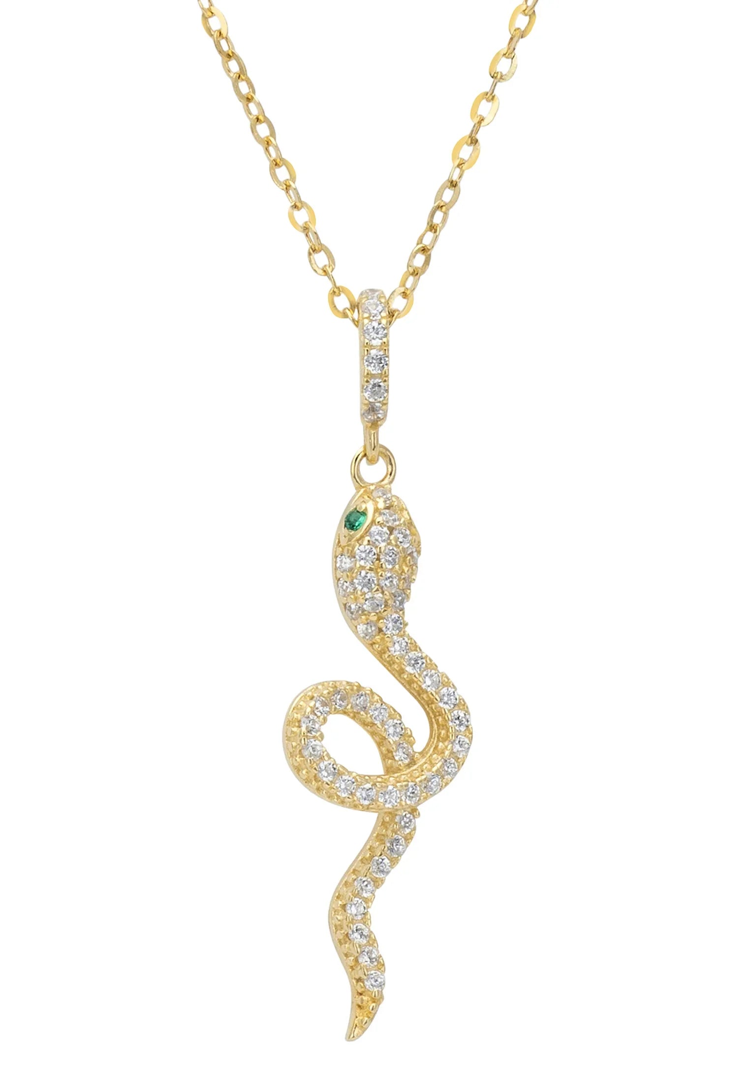 Close-up of the diamond and gold snake pendant.