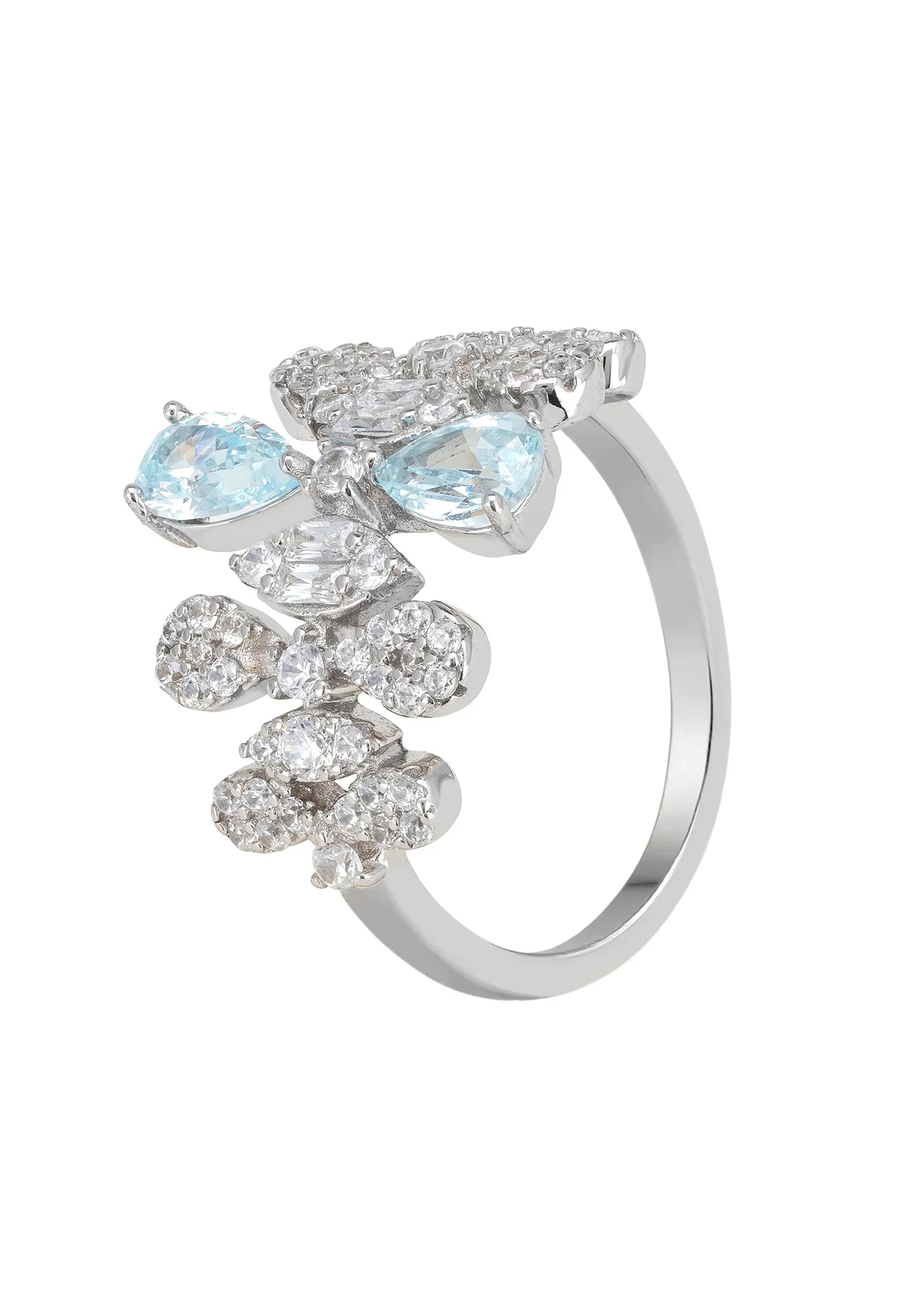 Aquamarine teardrops diamond ring.