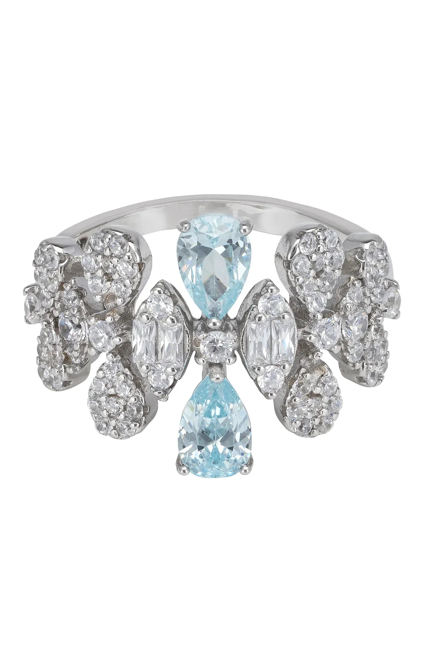 Aquamarine teardrops diamond ring.
