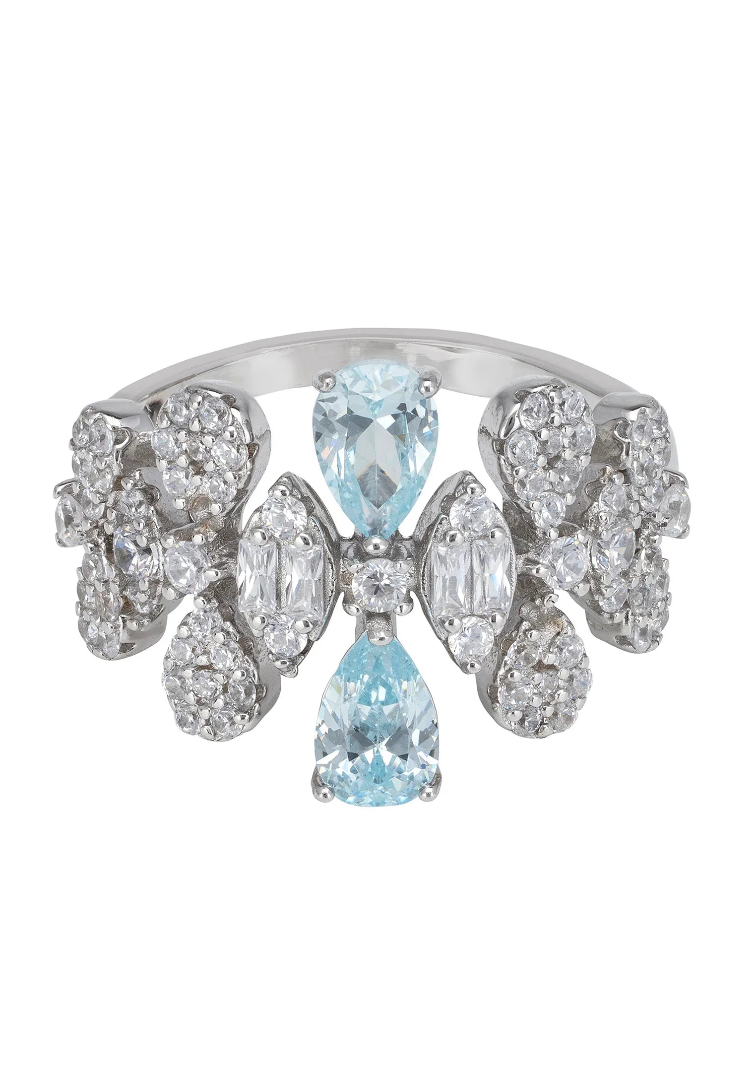 Aquamarine teardrops diamond ring.
