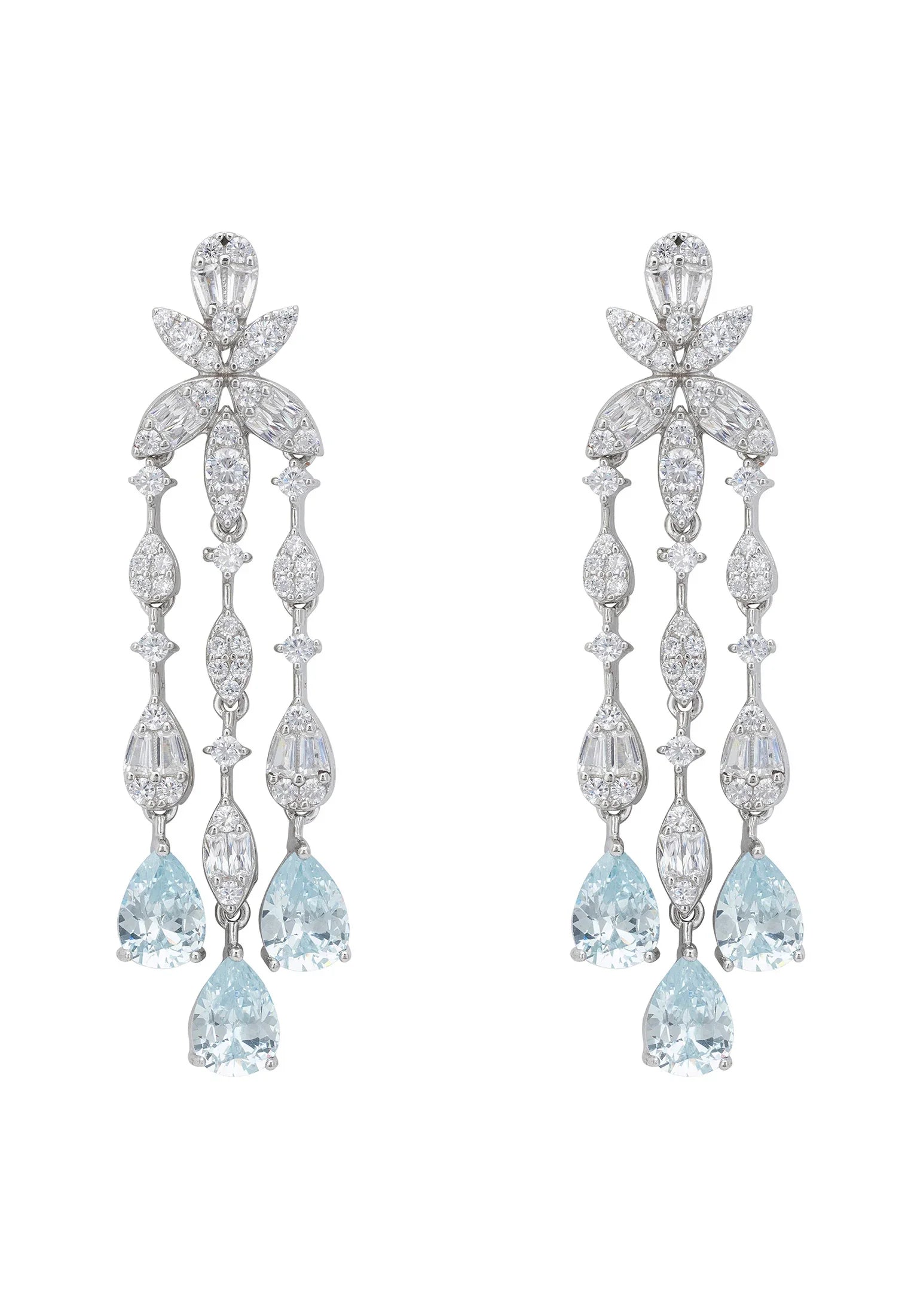 Aquamarine teardrops delicate diamond drop earrings.