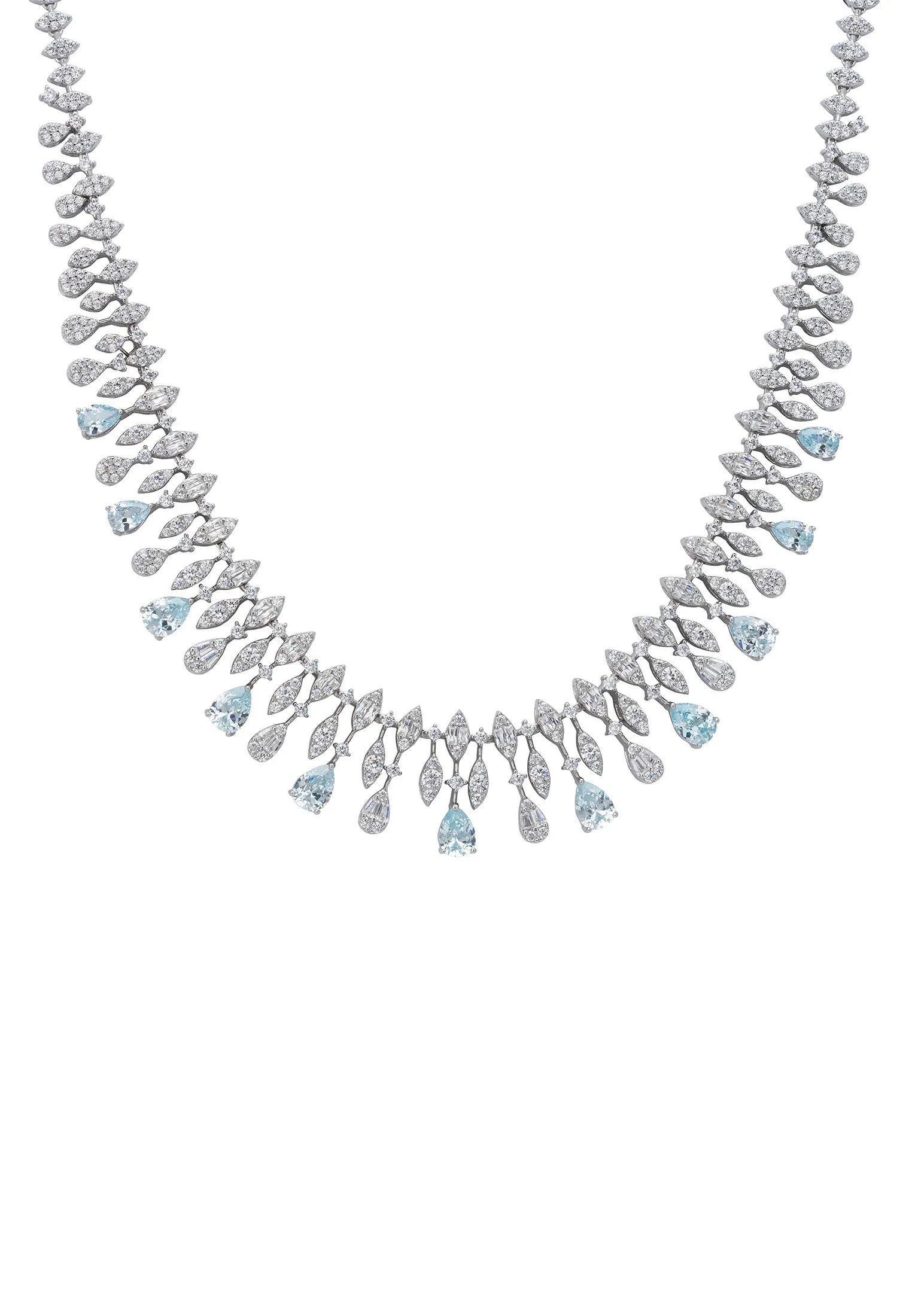Aquamarine teardrops diamond necklace.