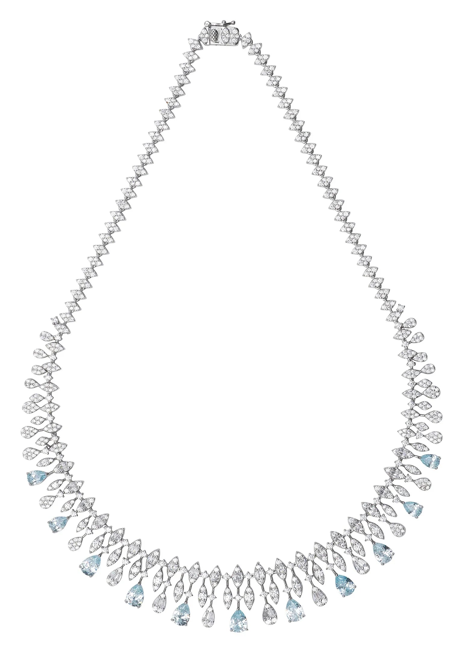 Aquamarine teardrops diamond necklace.