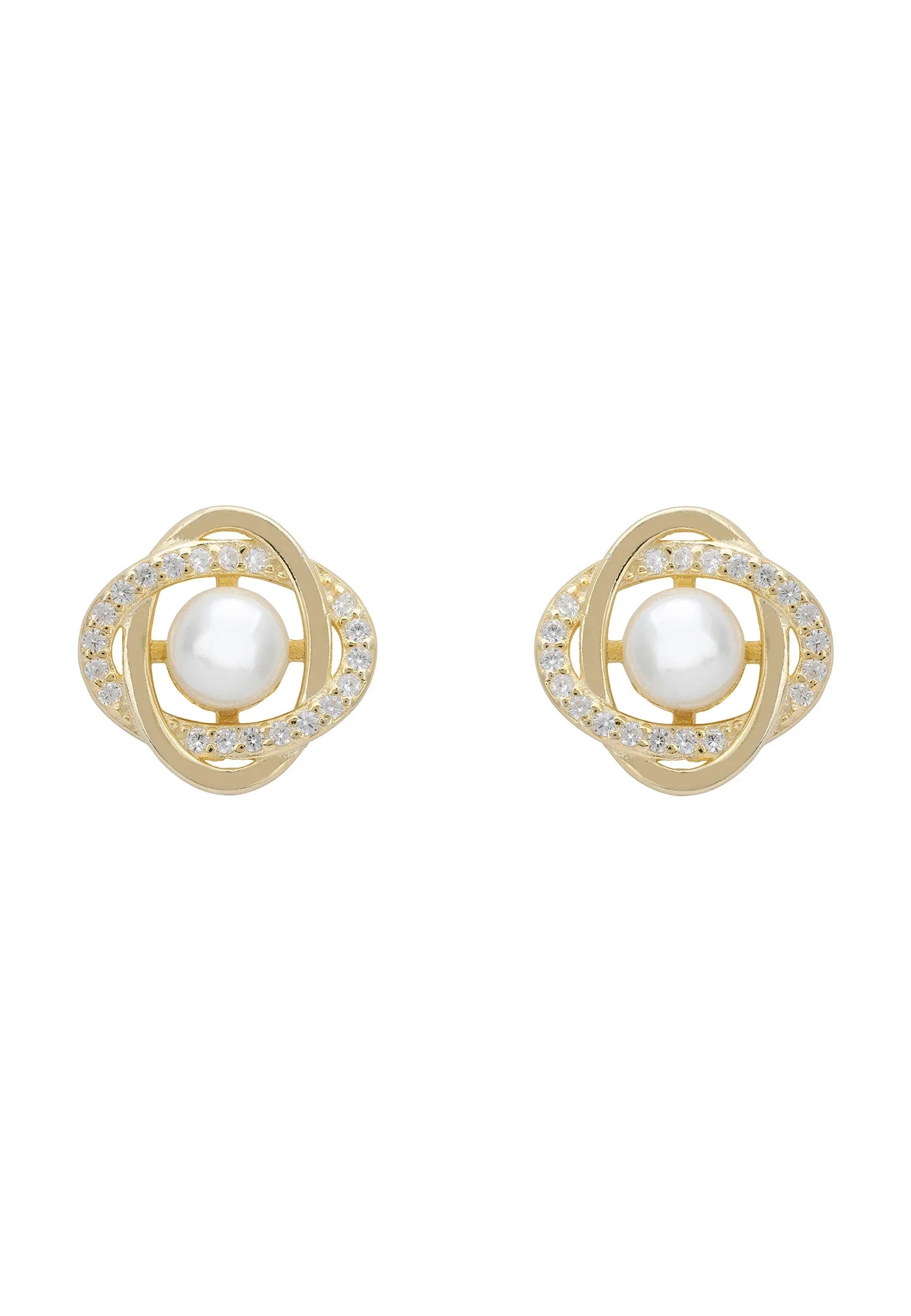 Gold Celtic knot pearl stud earrings.