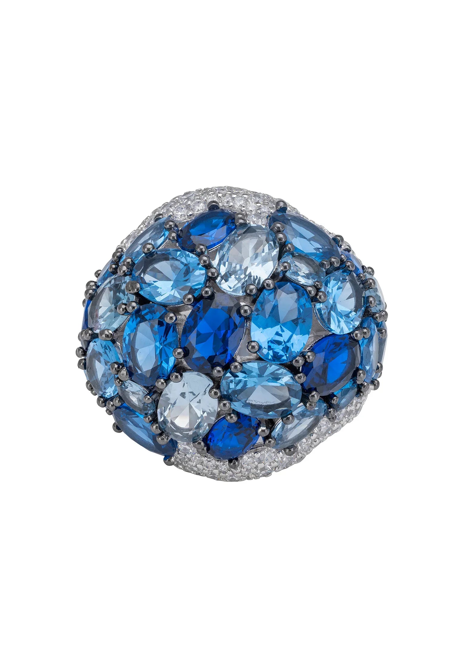 Multiple blue gemstone silver ring.