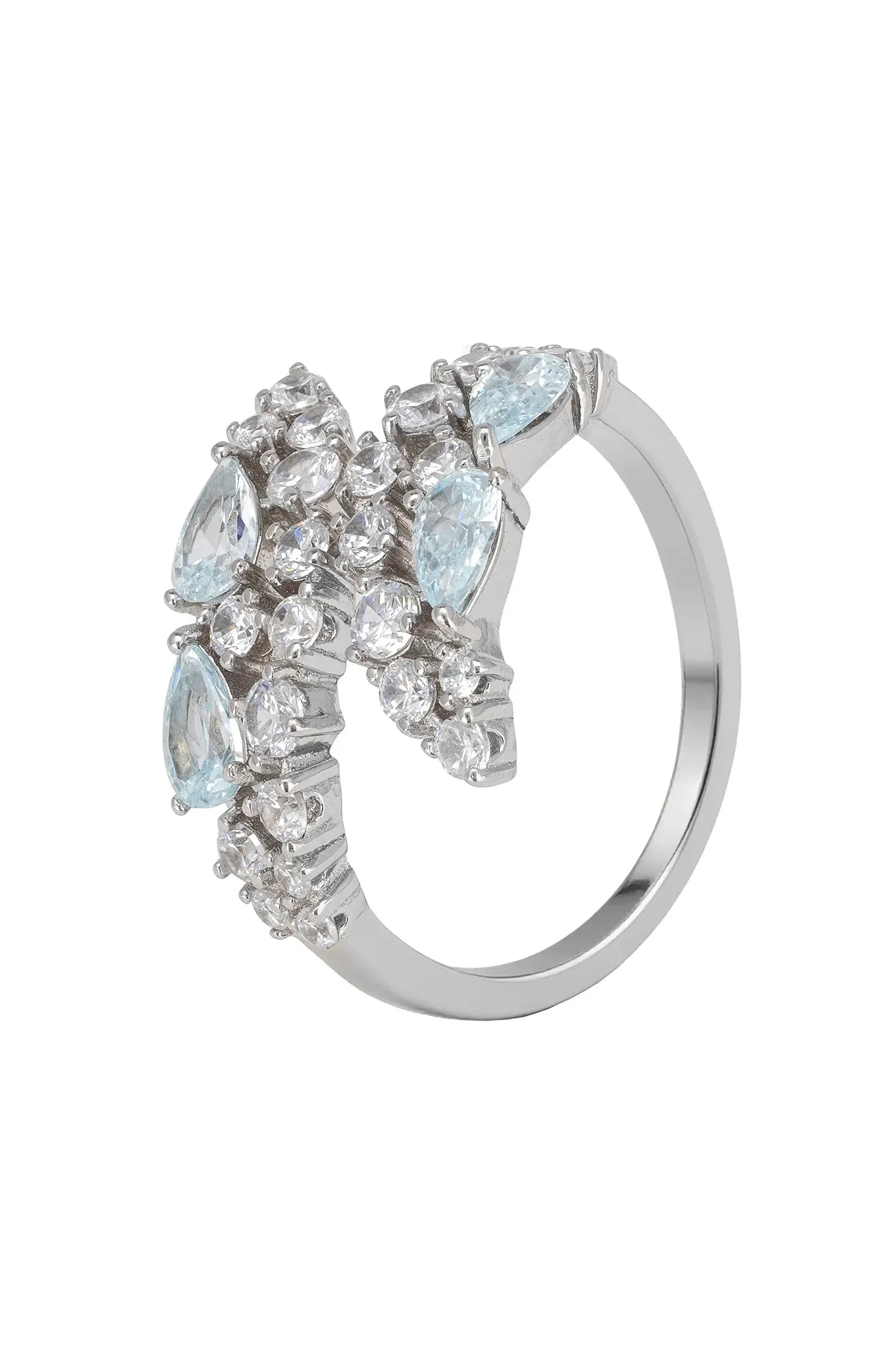 Aquamarine teardrops diamond ring.
