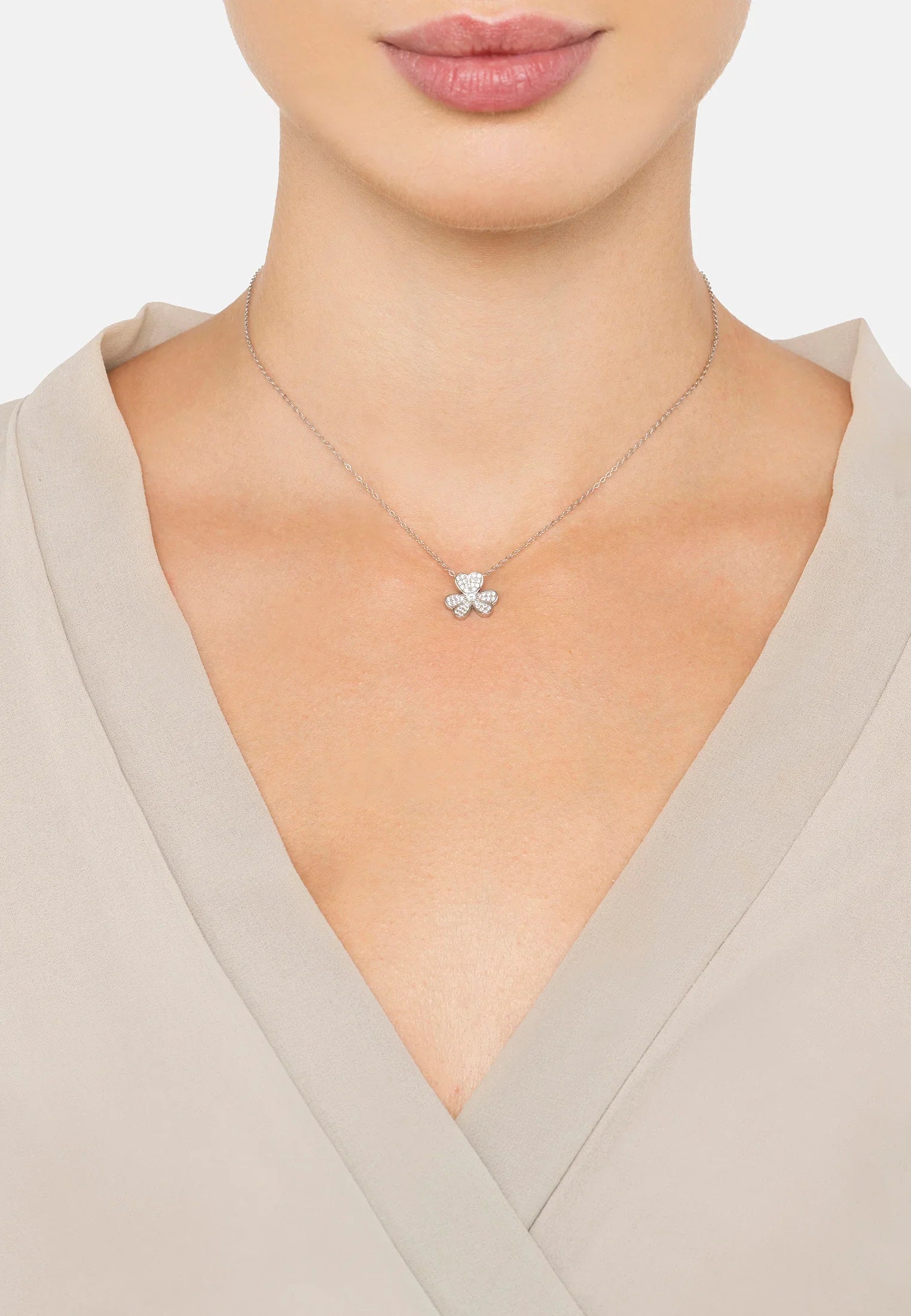 The necklace worn by a model.