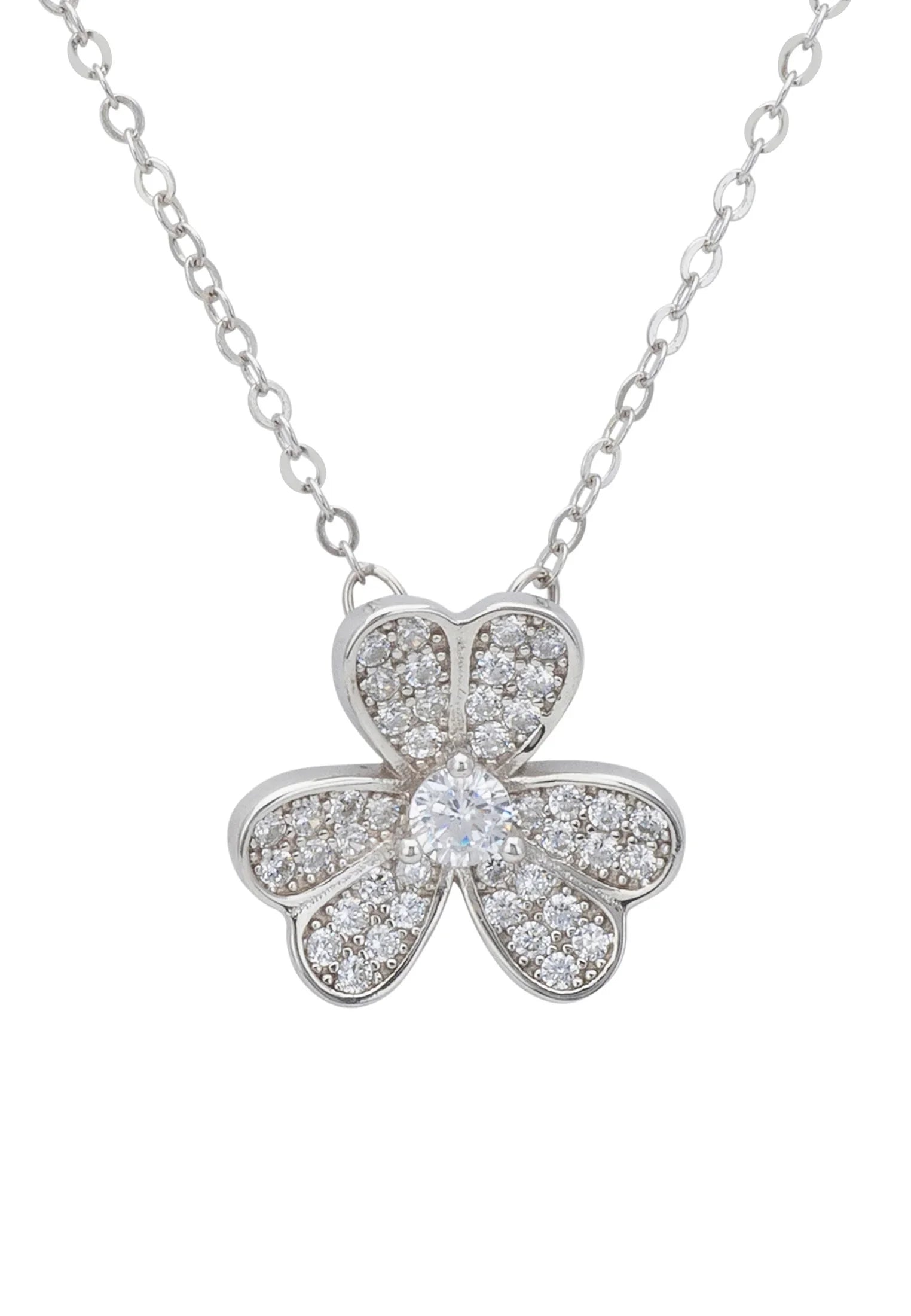 Close-up of the diamond clover pendant.
