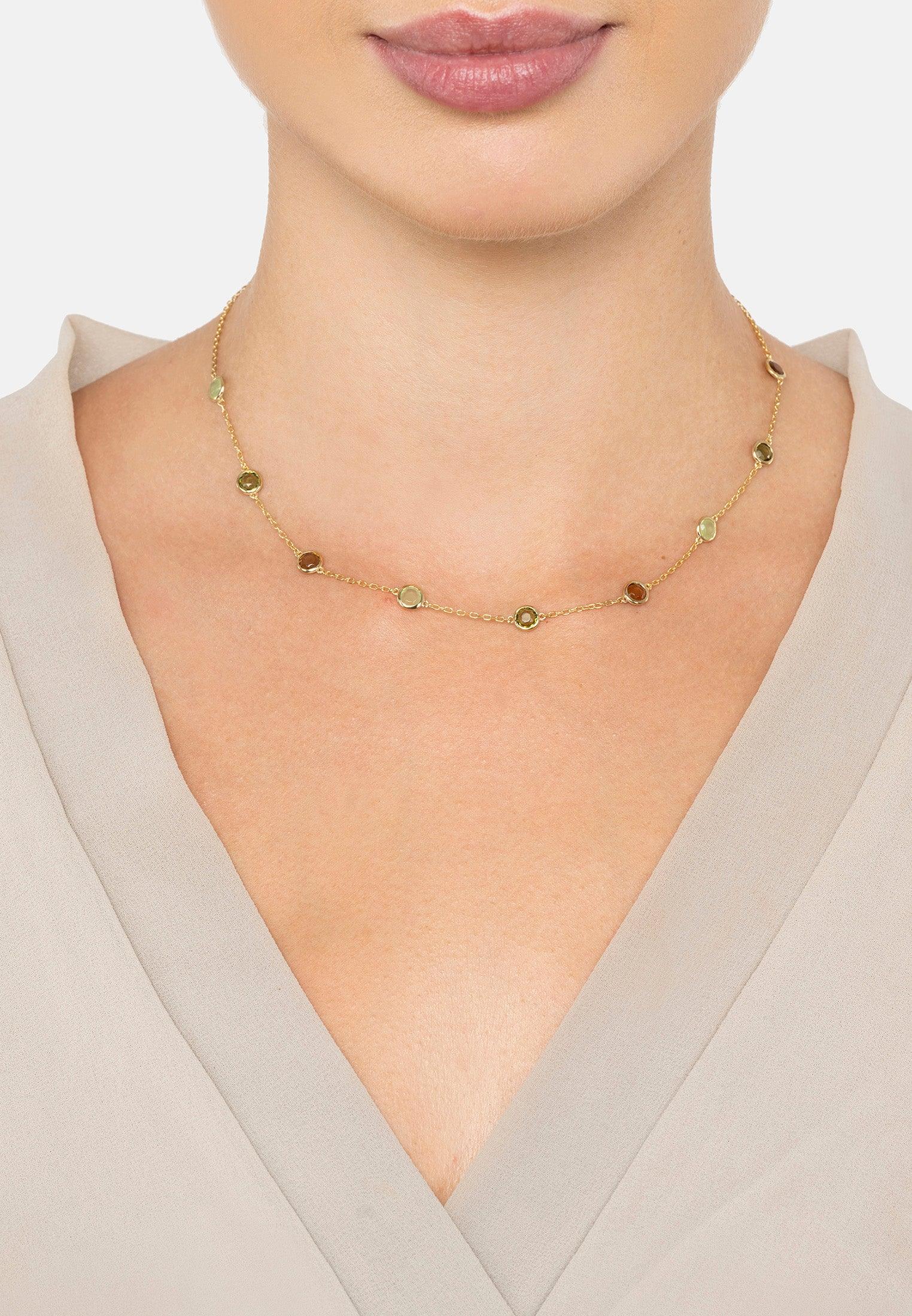 The necklace on a model.