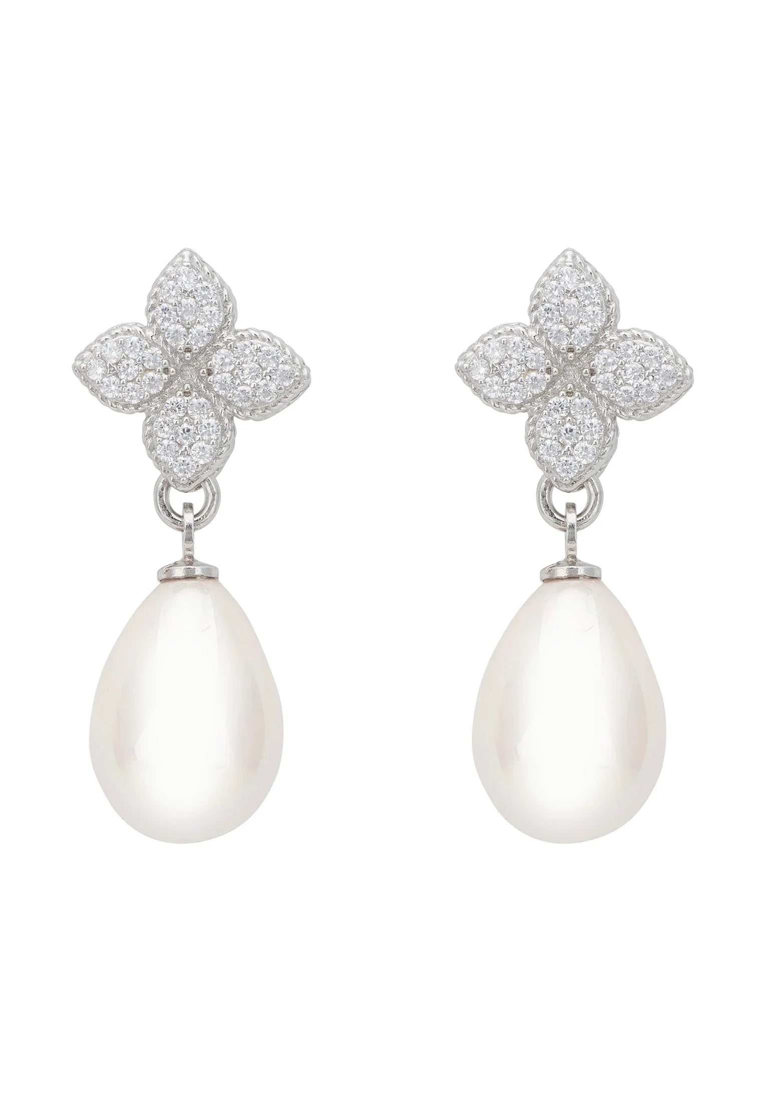 Pearl and diamond clover earrings.