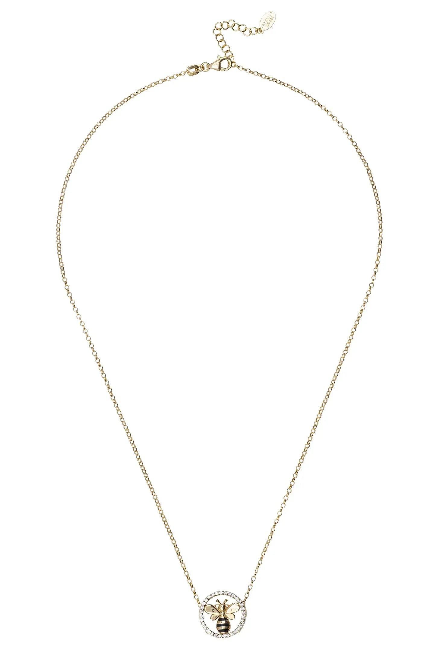 Gold bumble bee necklace.