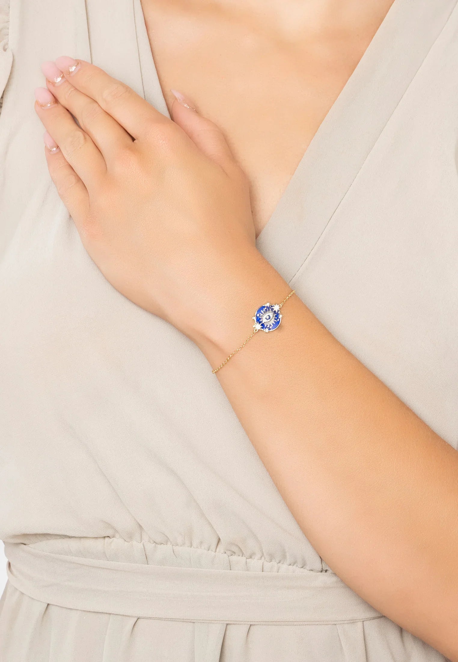 The bracelet worn by a model.