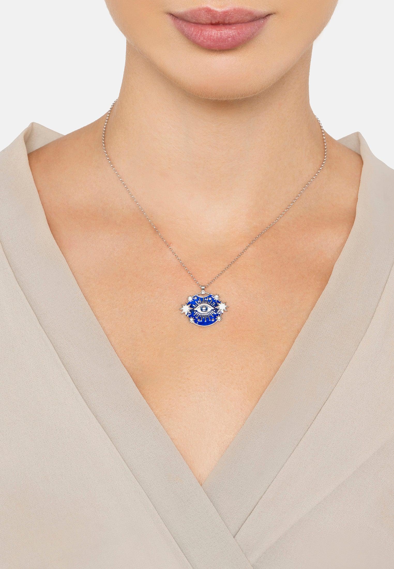 The necklace worn by a model.