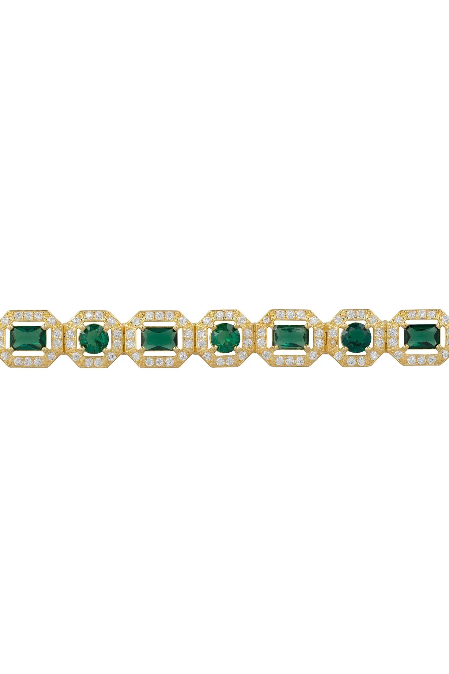 Gold and diamond halo emerald bracelet.