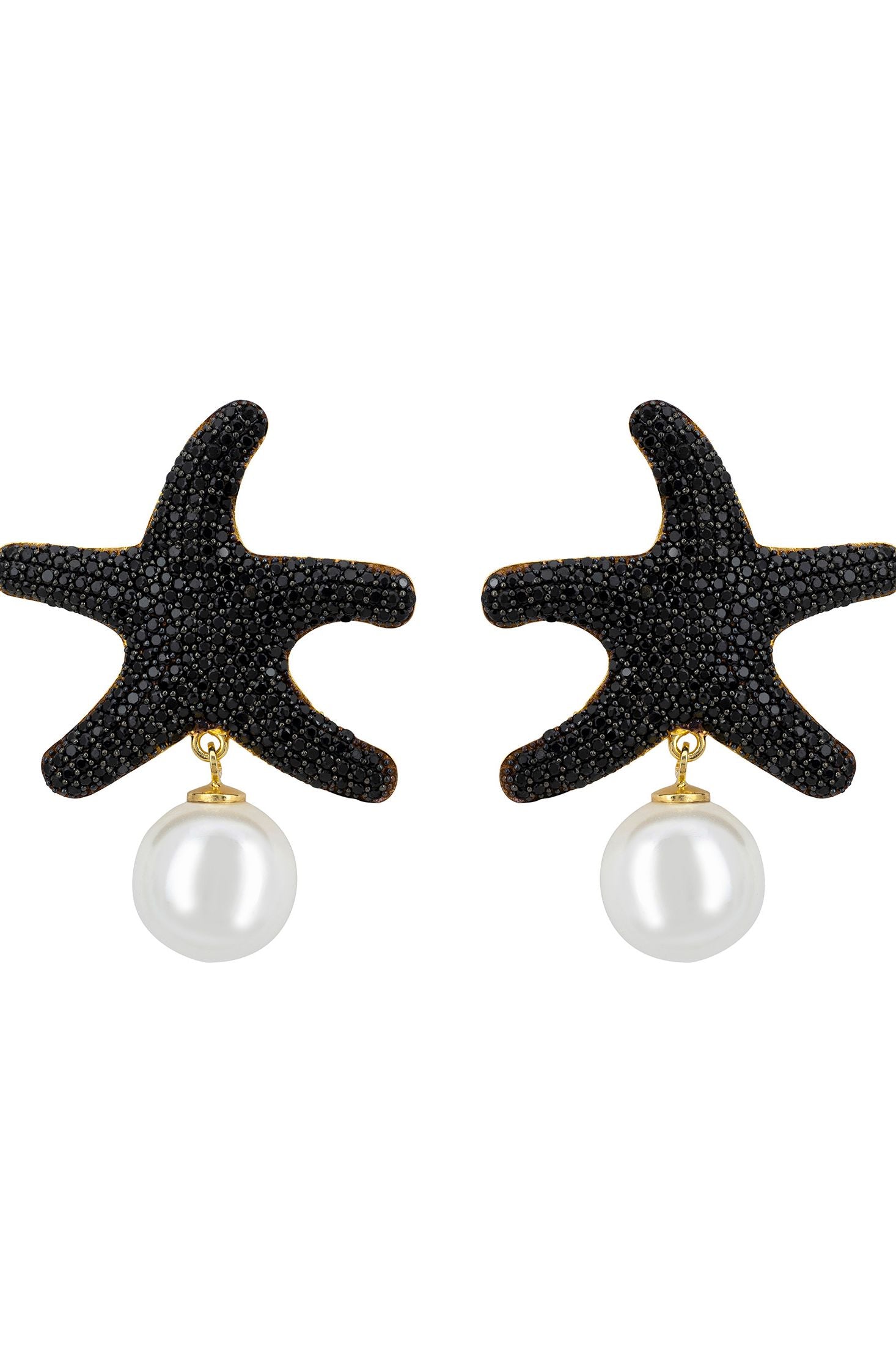 Pearl and black starfish earrings.