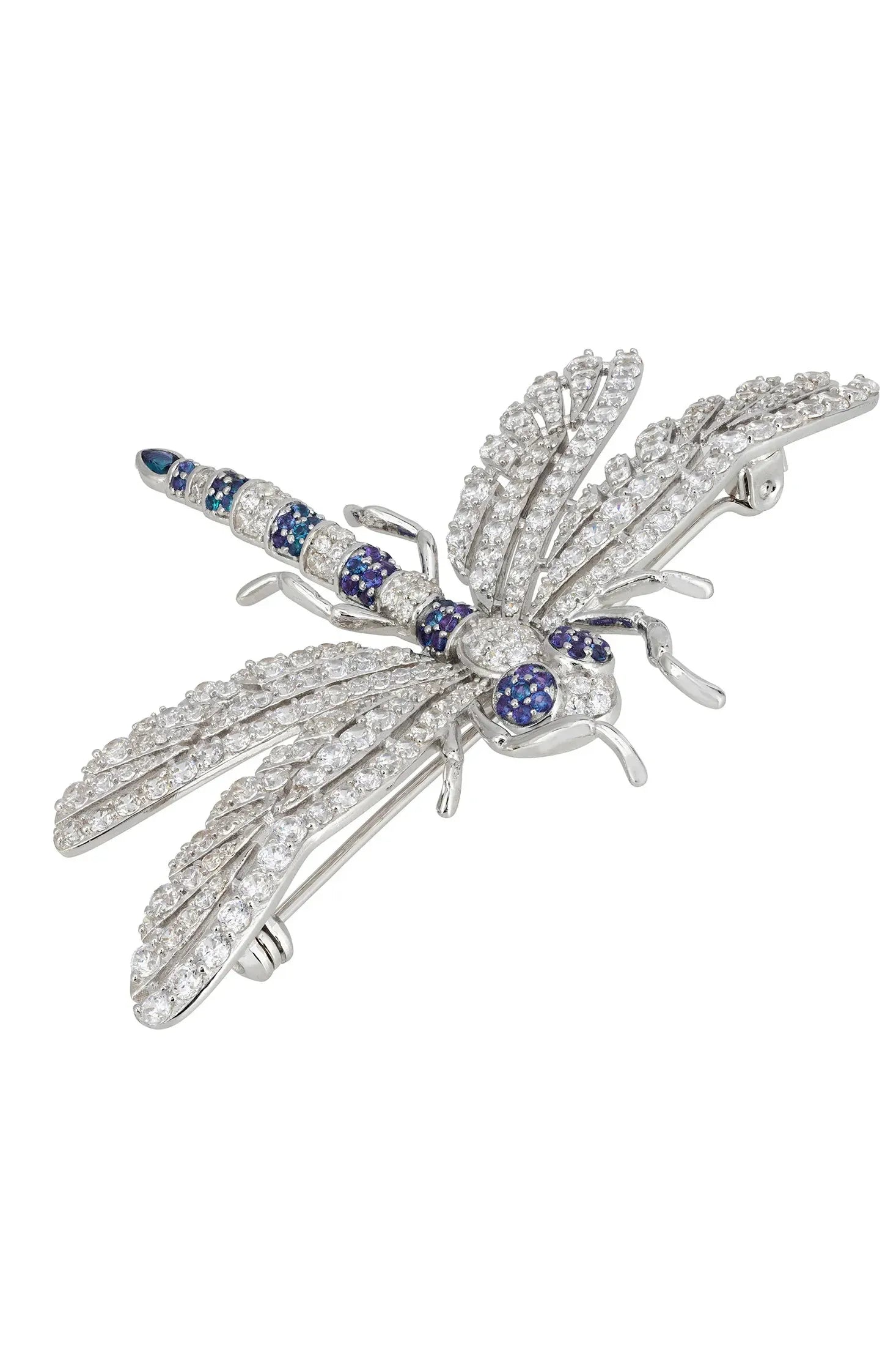 Sapphire and silver dragonfly brooch.