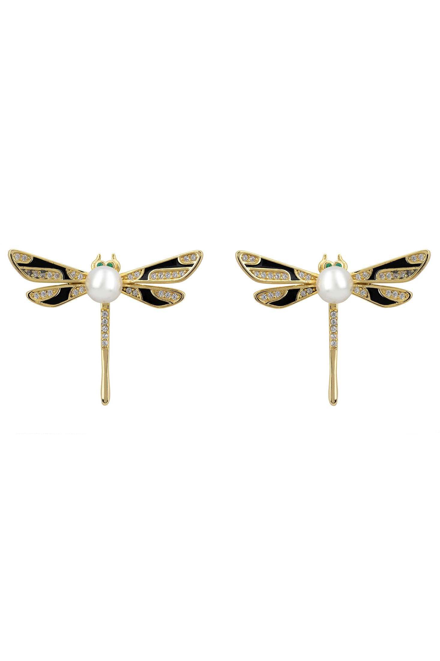 Black and gold dragonfly stud earrings.