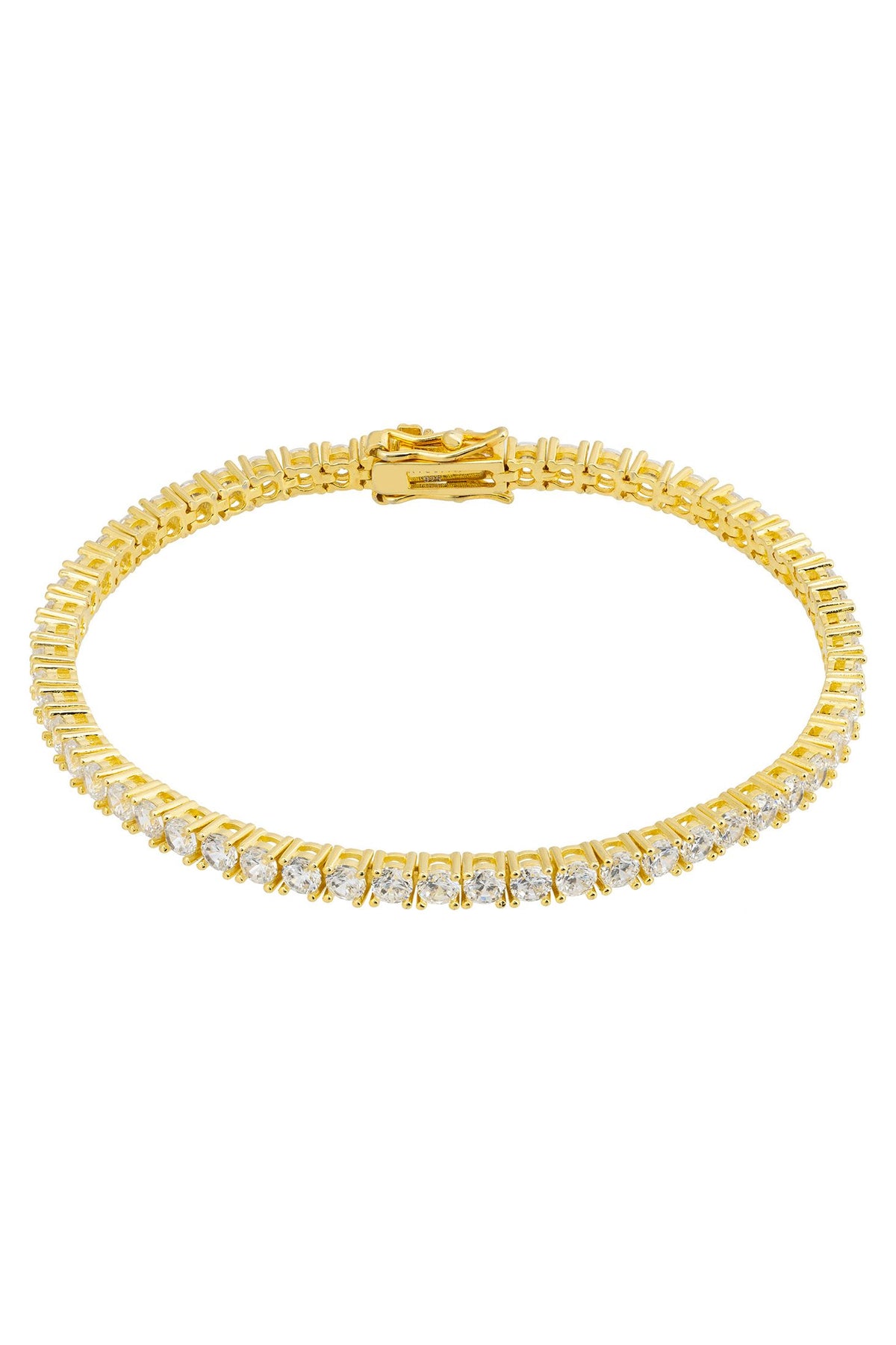 Gold diamond tennis bracelet.