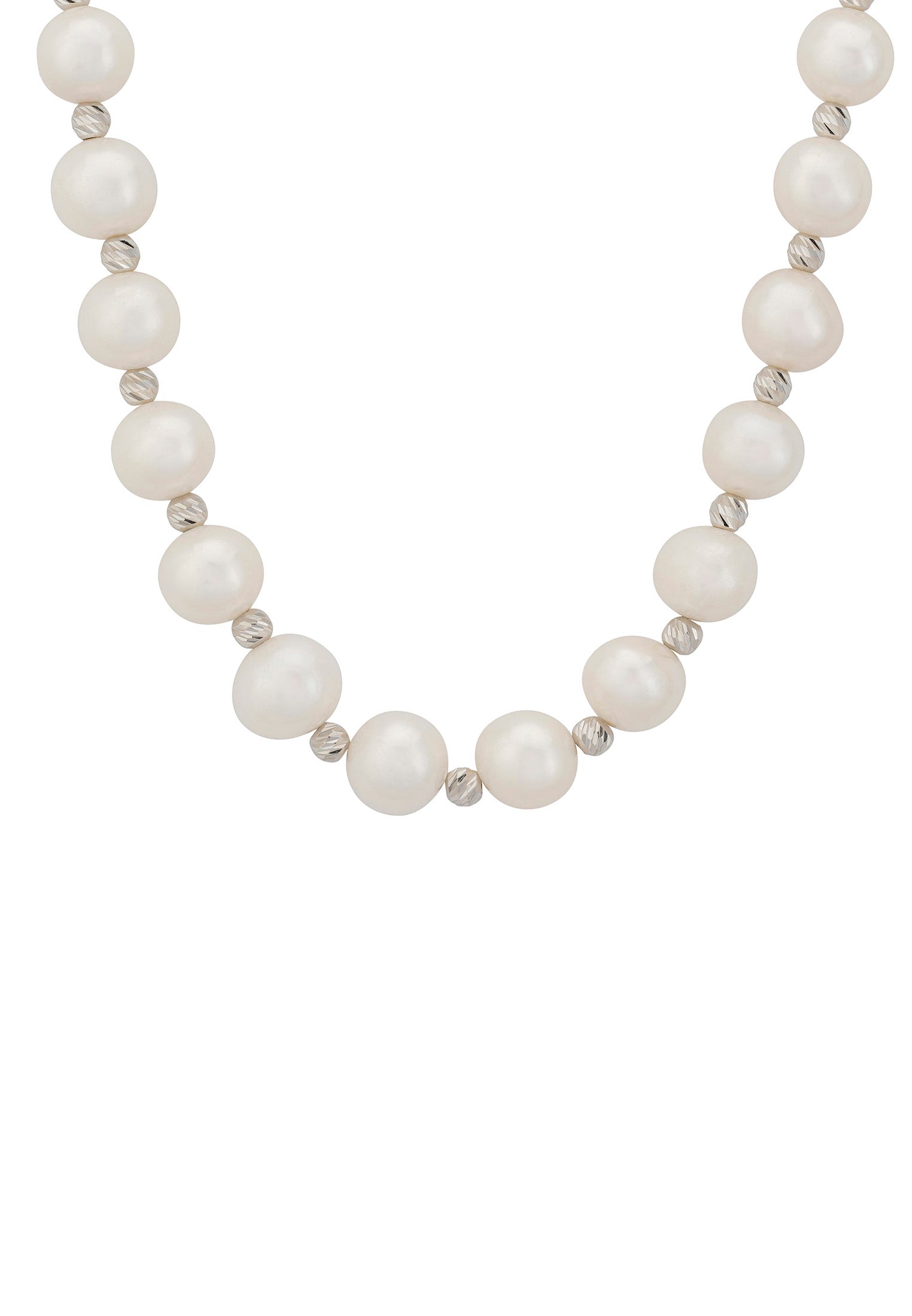 Solid 14K White Gold Classic Natural Pearl Necklace