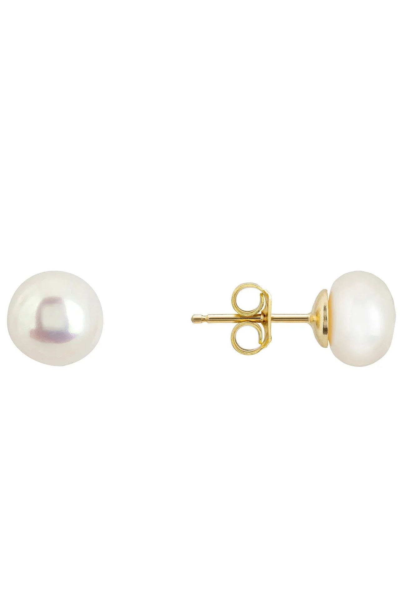 Pearl earrings with gold posts on a white background