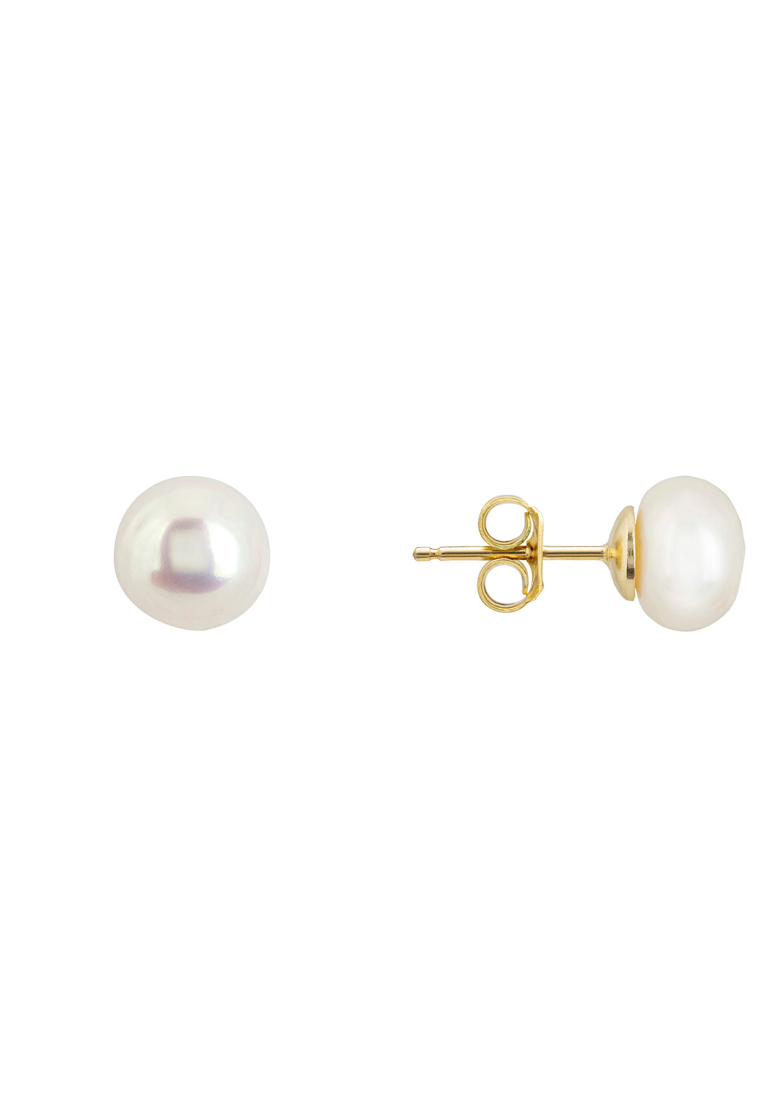 Solid 14K Gold 8mm Classic Natural Pearl Stud Earrings