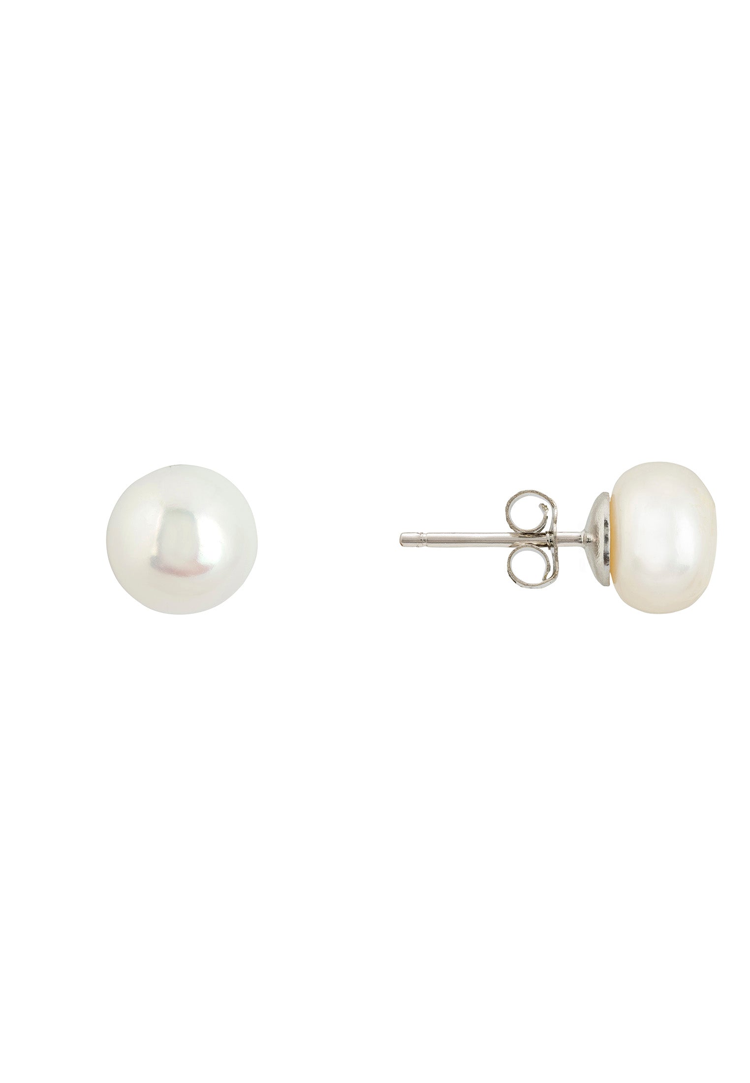Solid 14K White Gold 8mm Classic Natural Pearl Stud Earrings